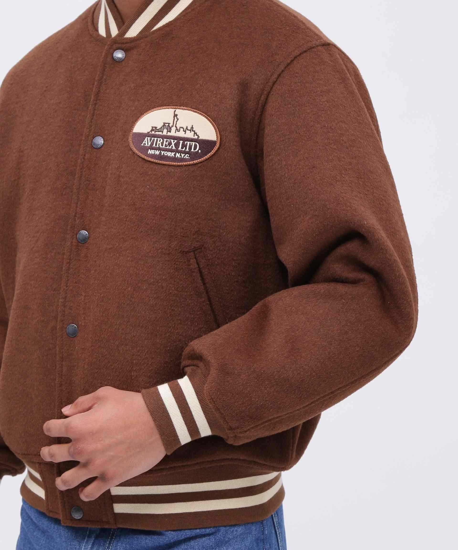 WOOL MOSSA VA>SITY JACKET / ウールモッサ バーシティ ジャケット ブラウン