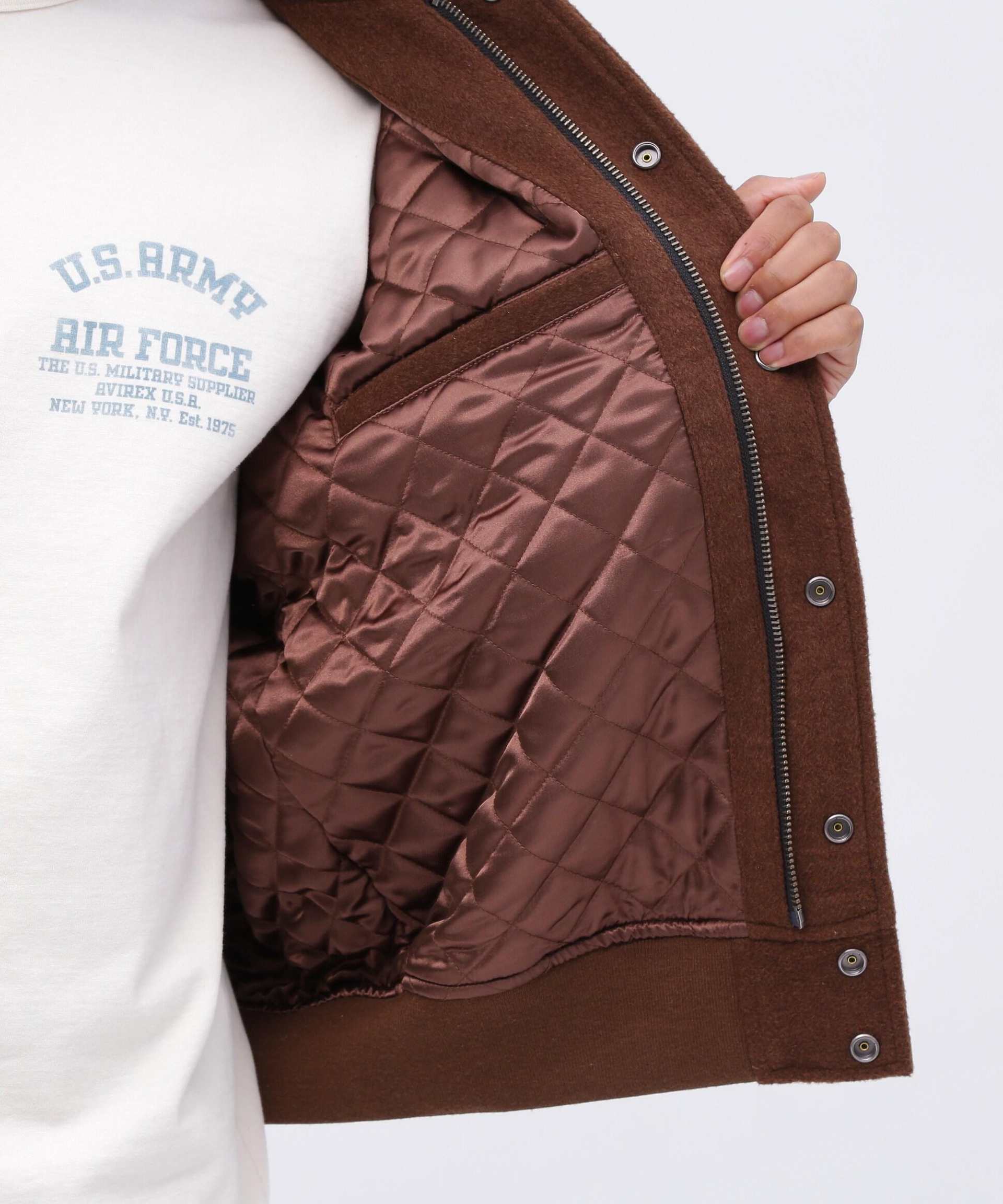 WOOL MOSSA VA>SITY JACKET / ウールモッサ バーシティ ジャケット ブラウン