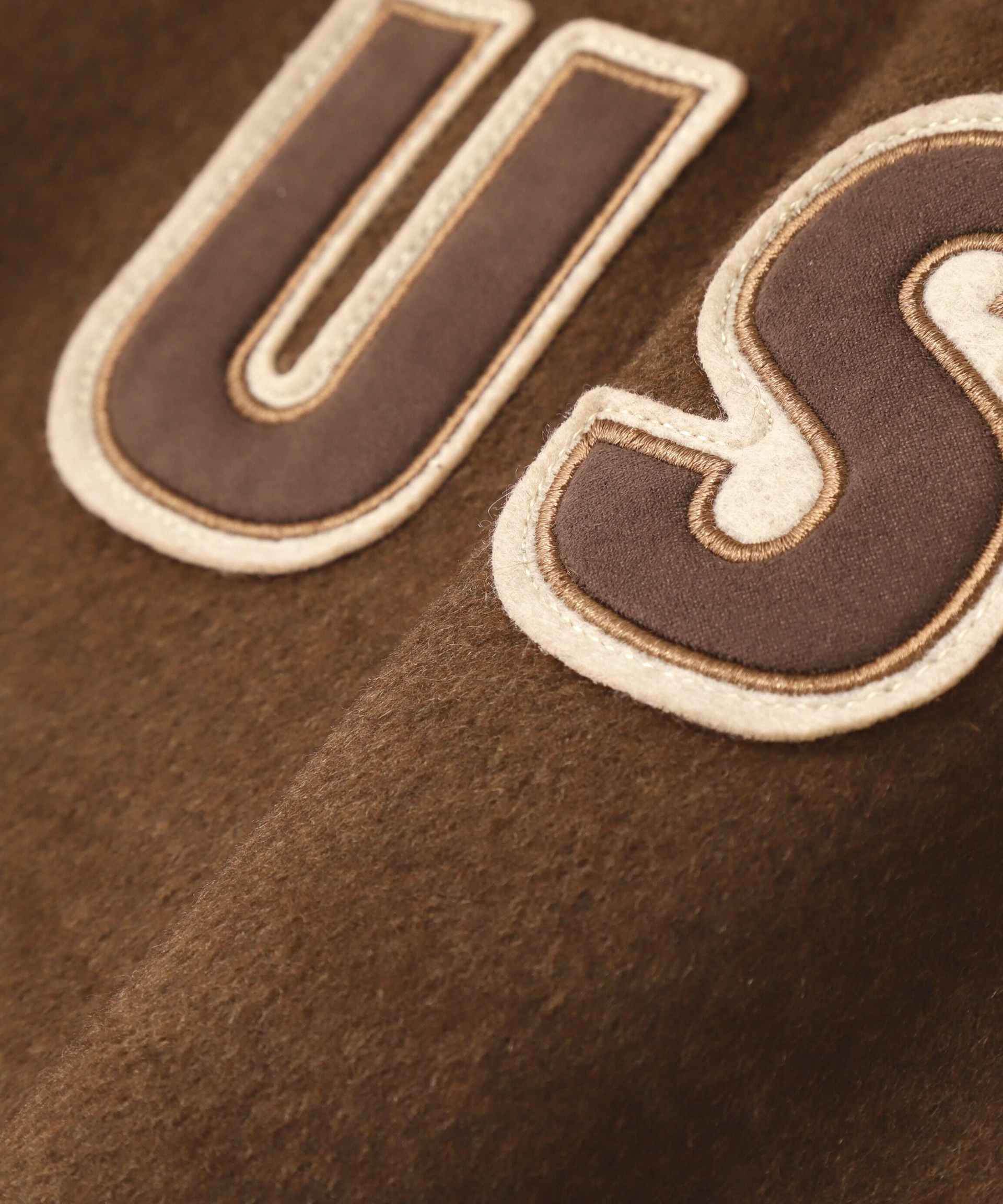 WOOL MOSSA VA>SITY JACKET / ウールモッサ バーシティ ジャケット ブラウン