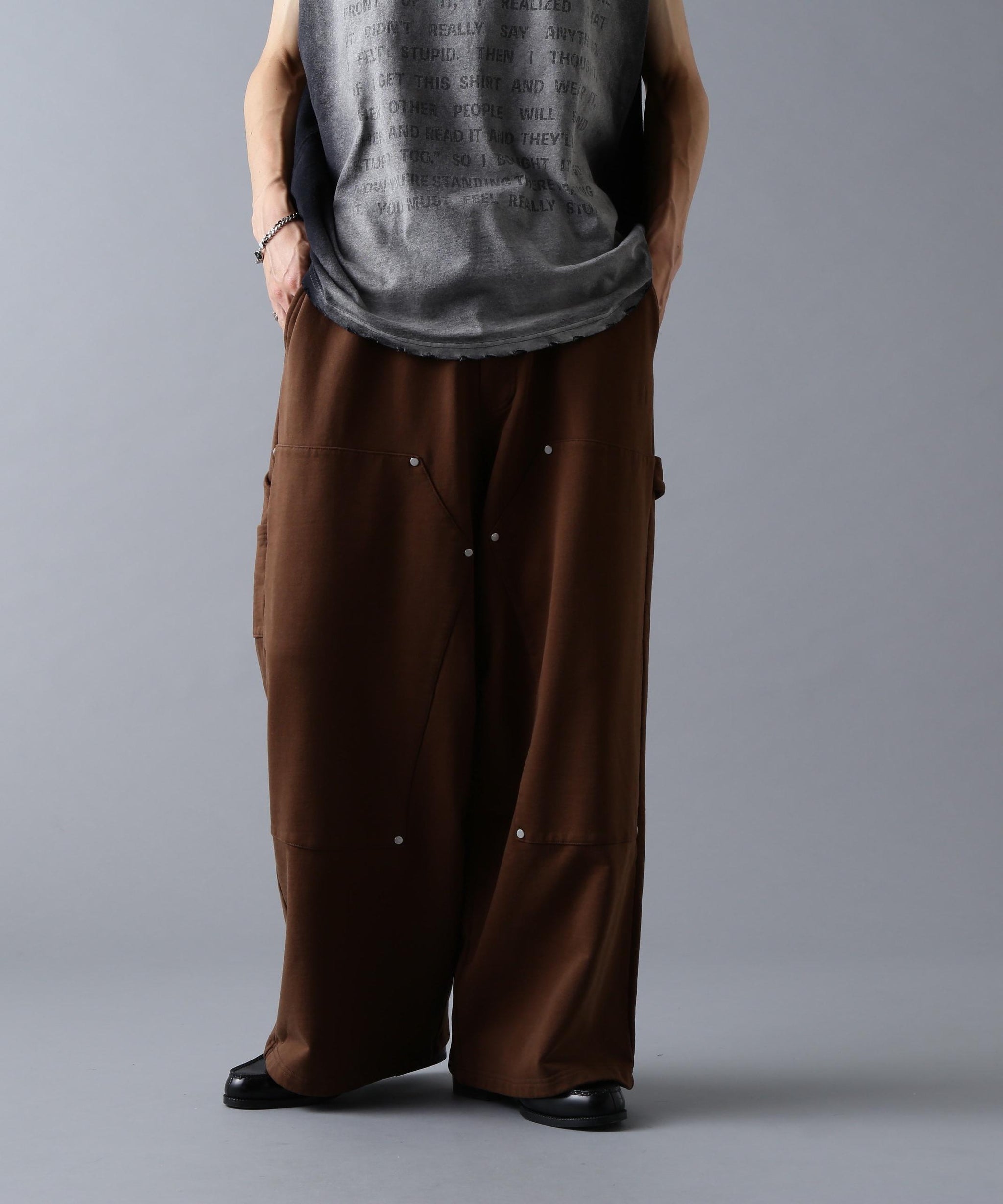 DankeSchon/ダンケシェーン/480HW SWEAT W-KNEE PAINTE> PANTS ブラウン