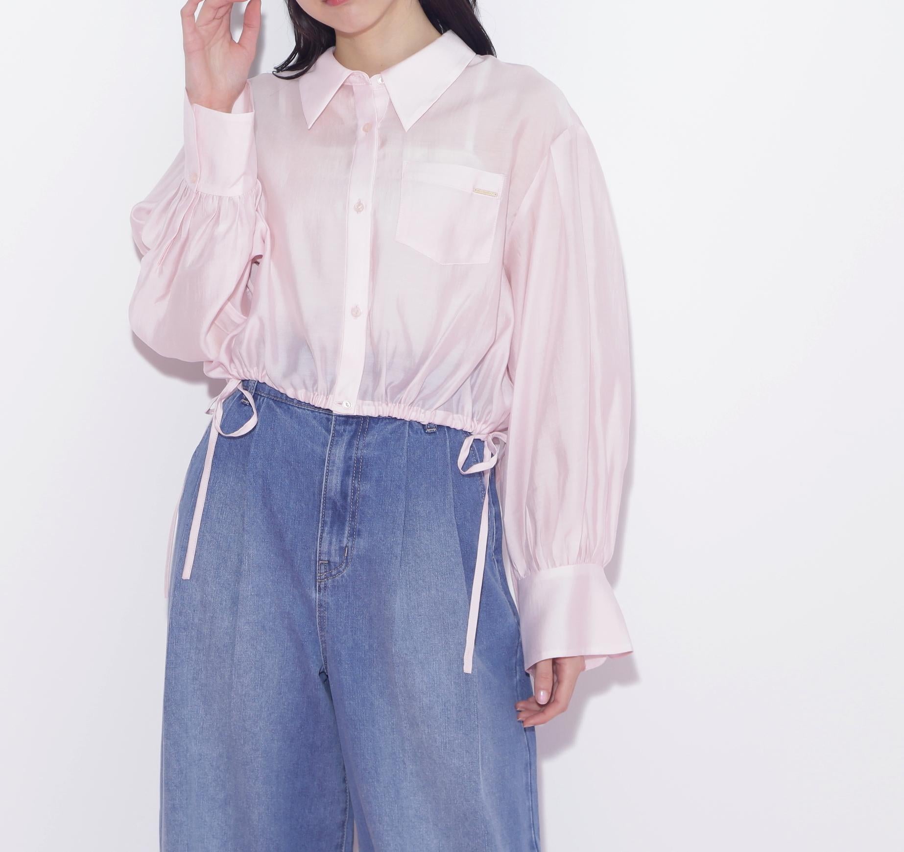 短丈シアーシャツ ピンク