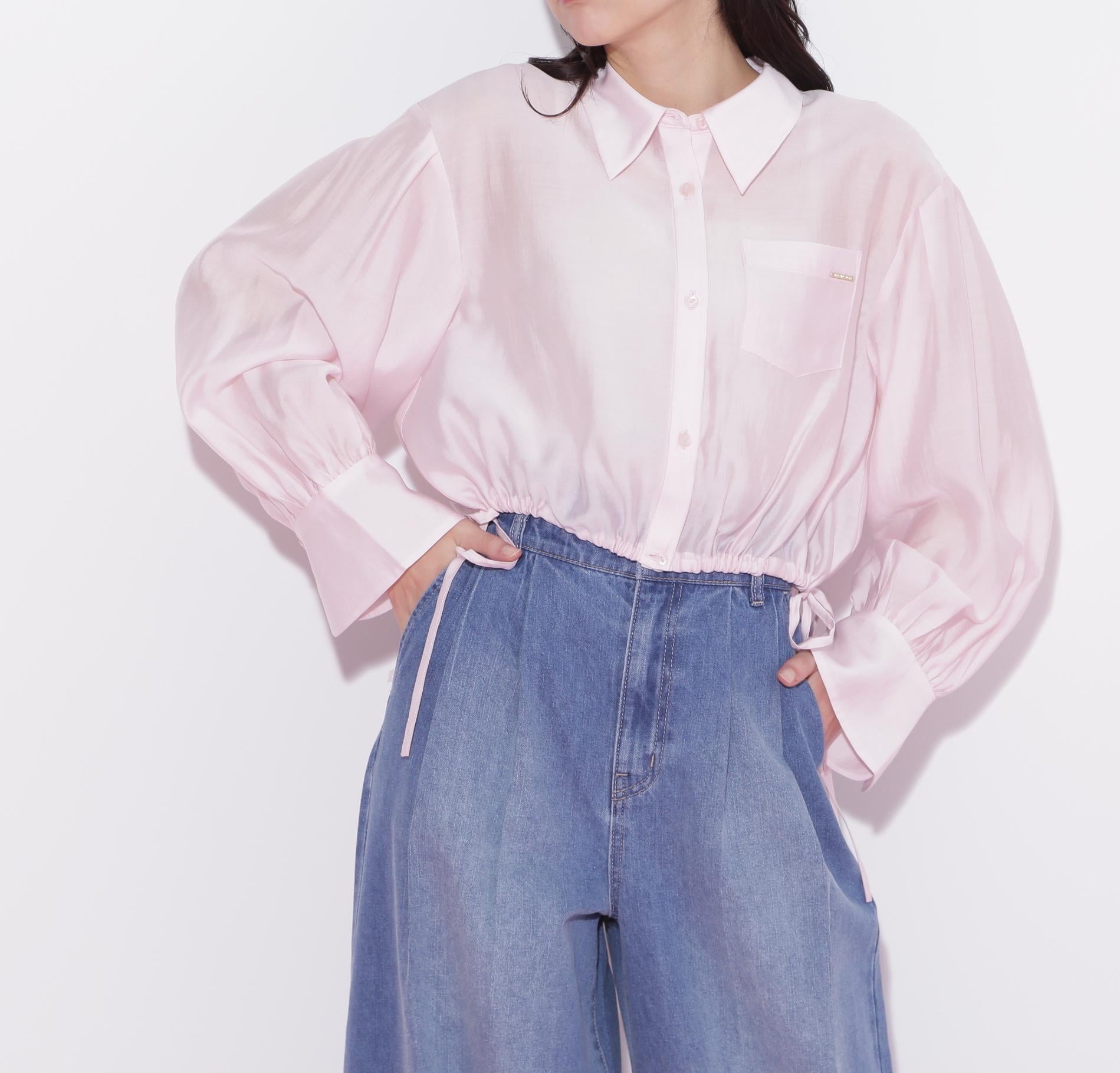 短丈シアーシャツ ピンク
