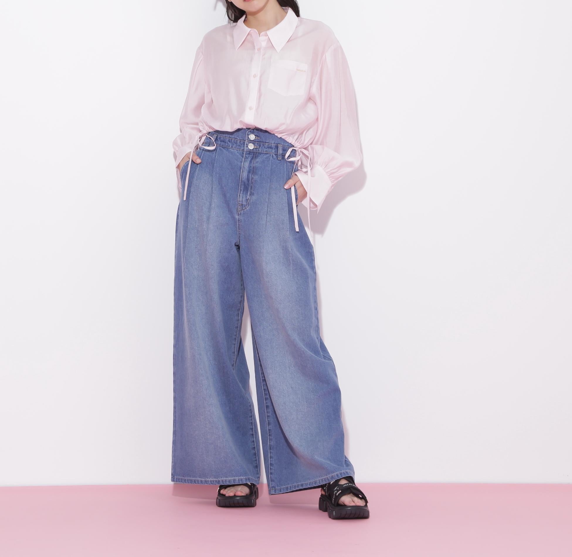 短丈シアーシャツ ピンク