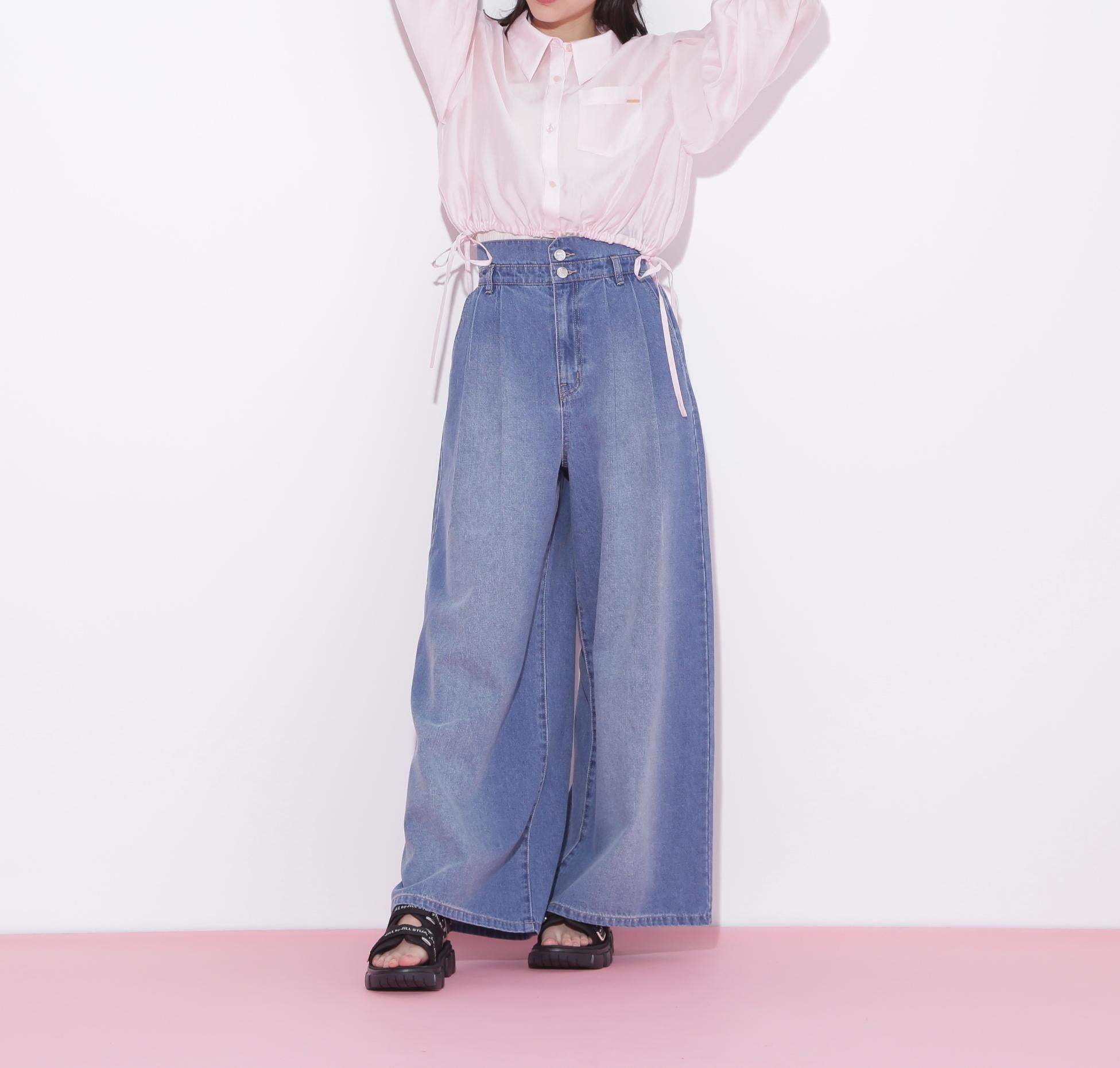 短丈シアーシャツ ピンク