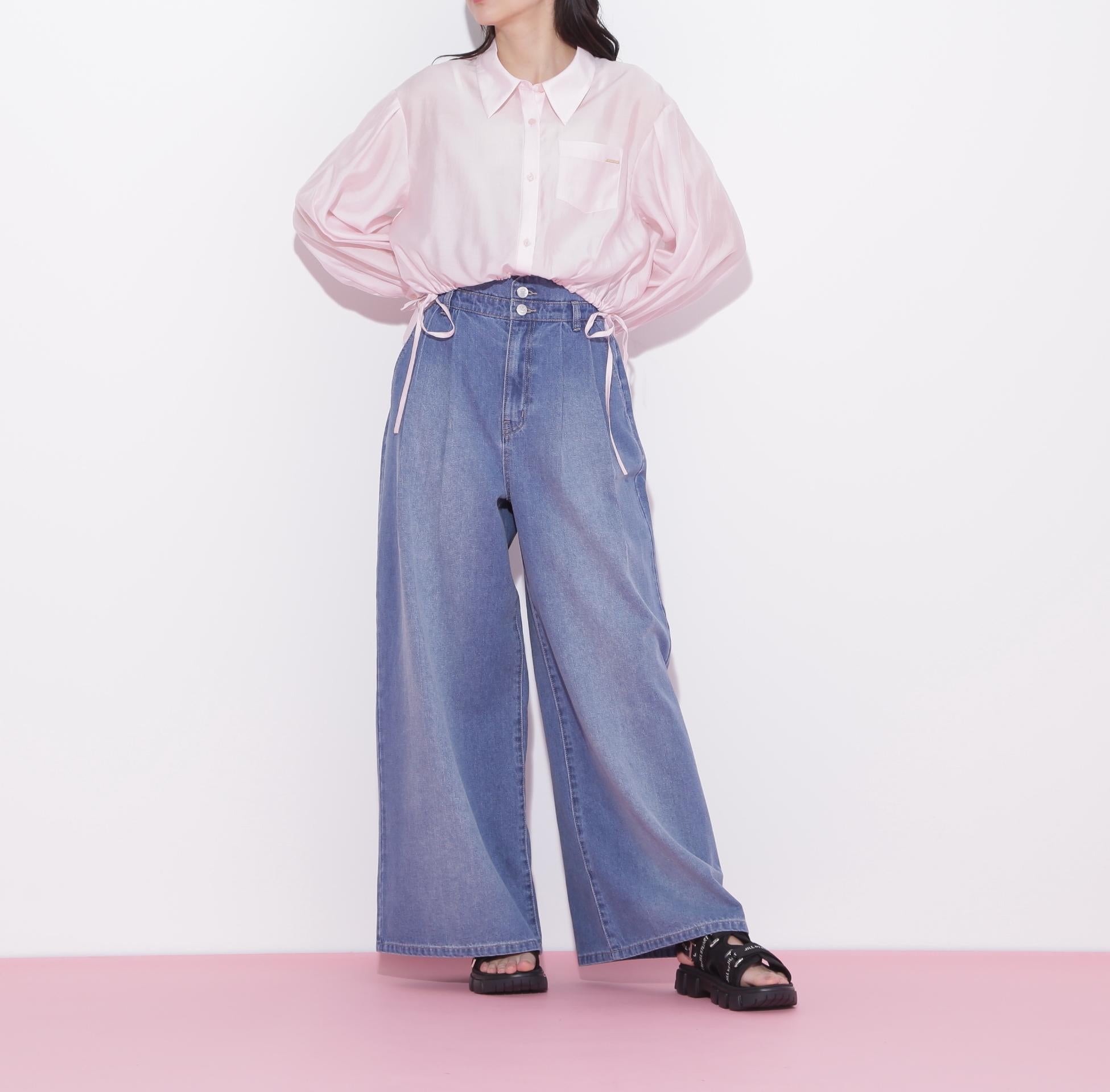 短丈シアーシャツ ピンク