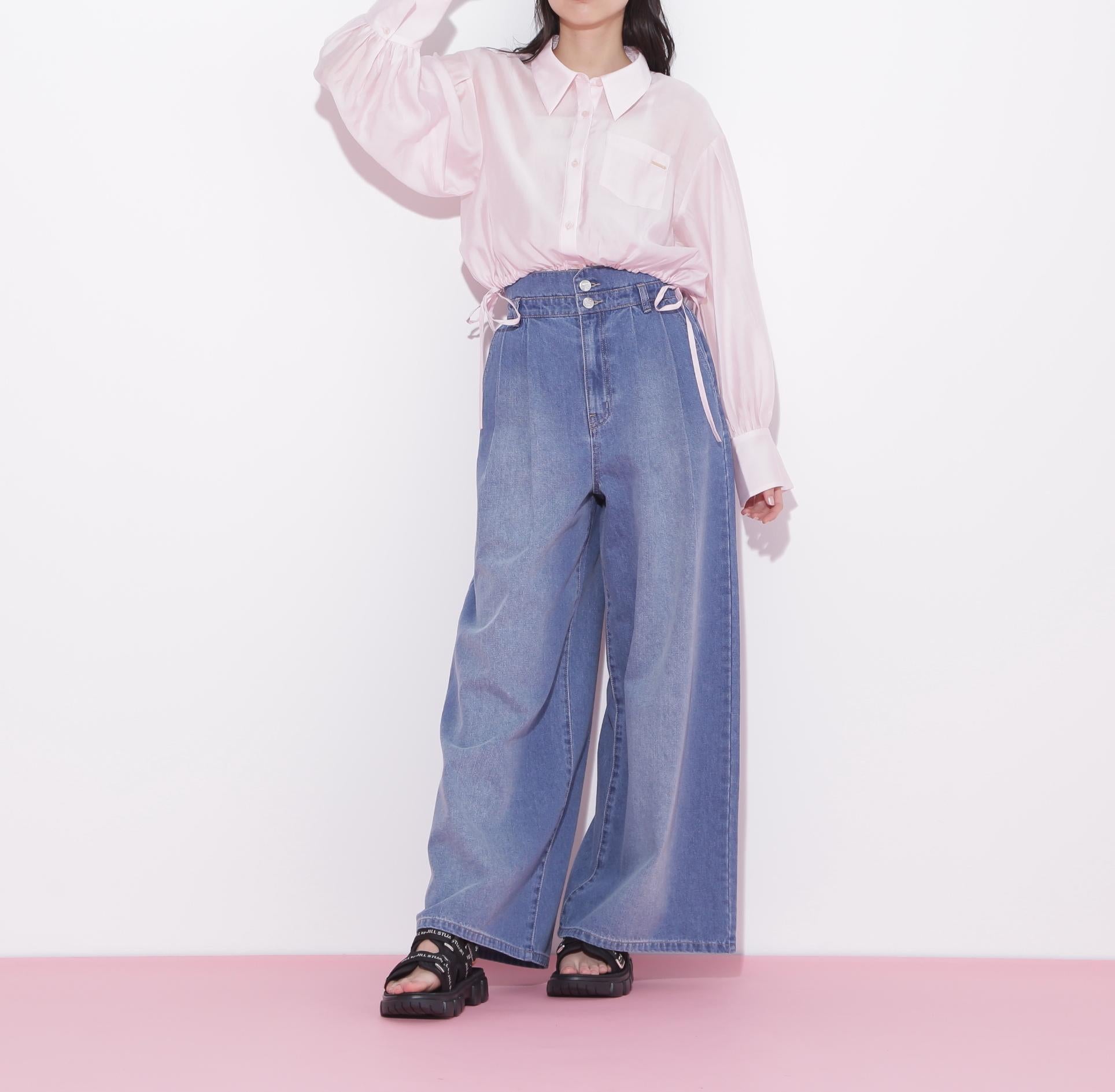 短丈シアーシャツ ピンク