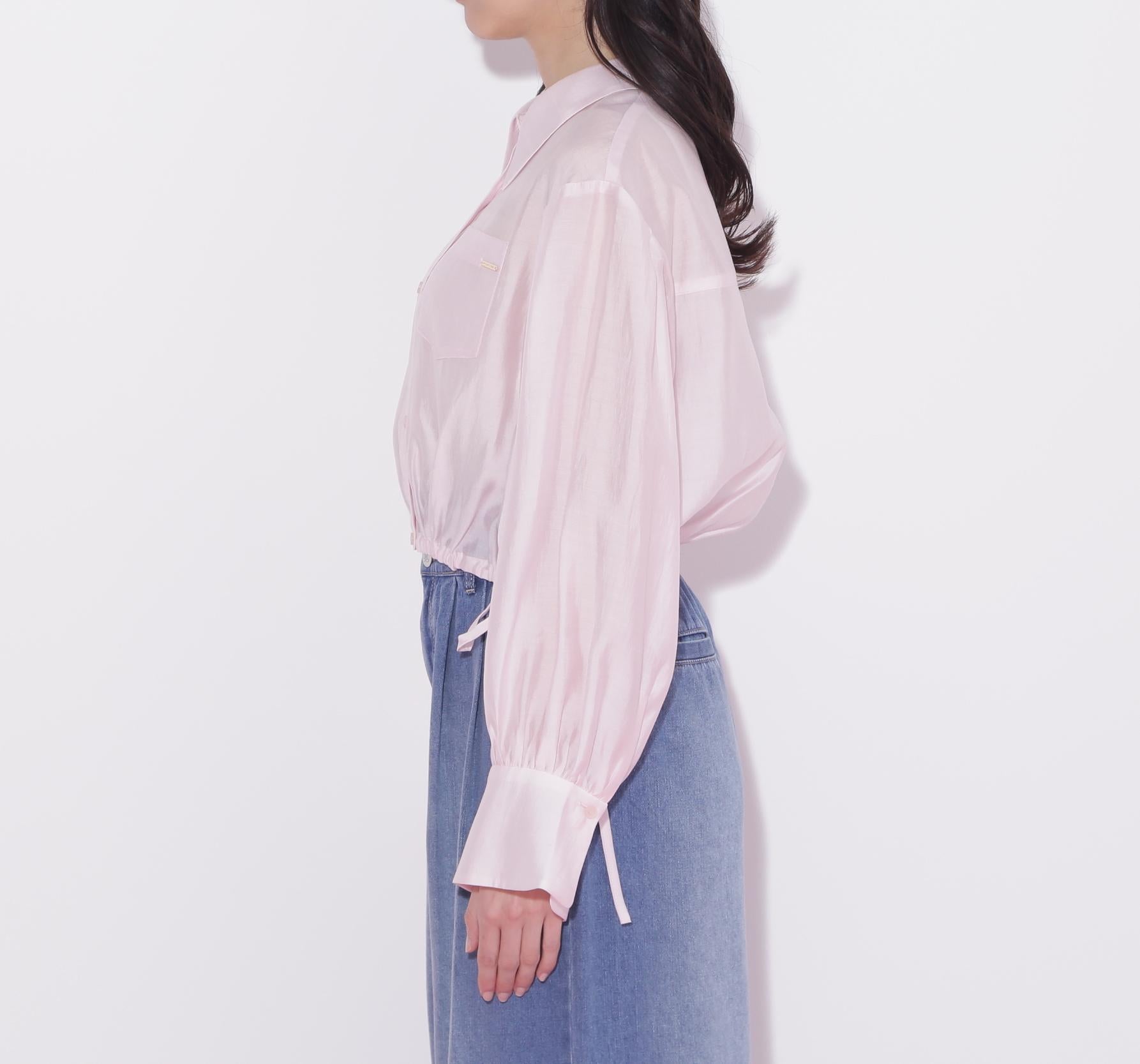 短丈シアーシャツ ピンク