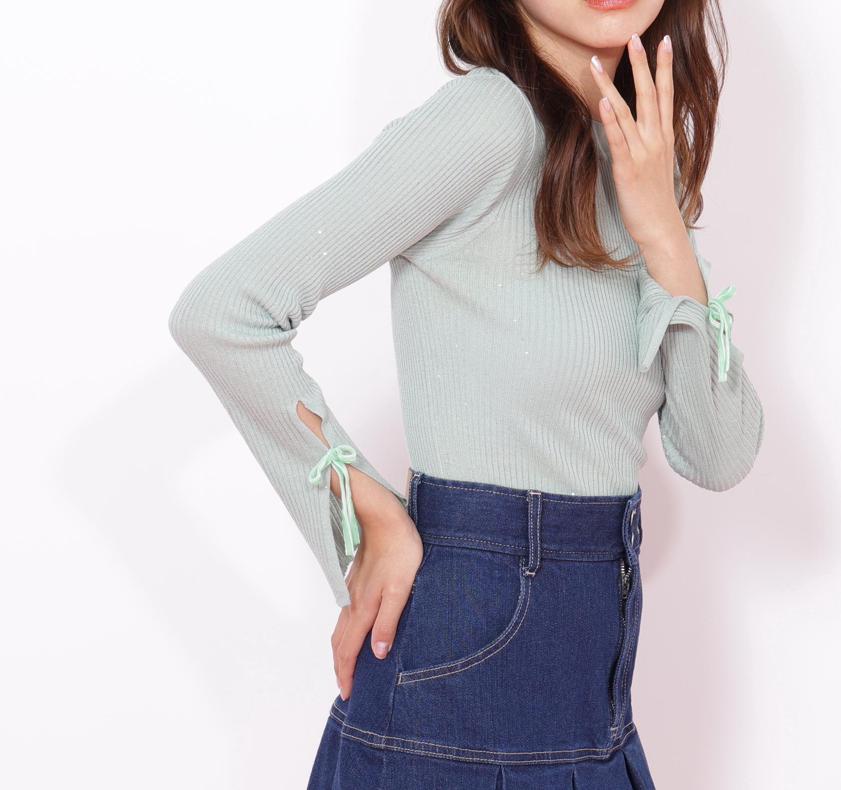 スパンコールコンパクトリブニット グリーン