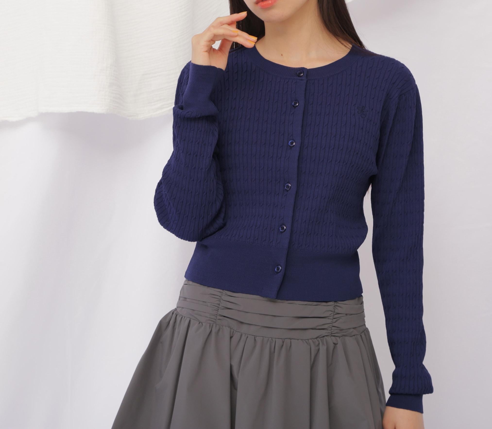 ベーシックミニケーブルリブカーディガン ネイビー