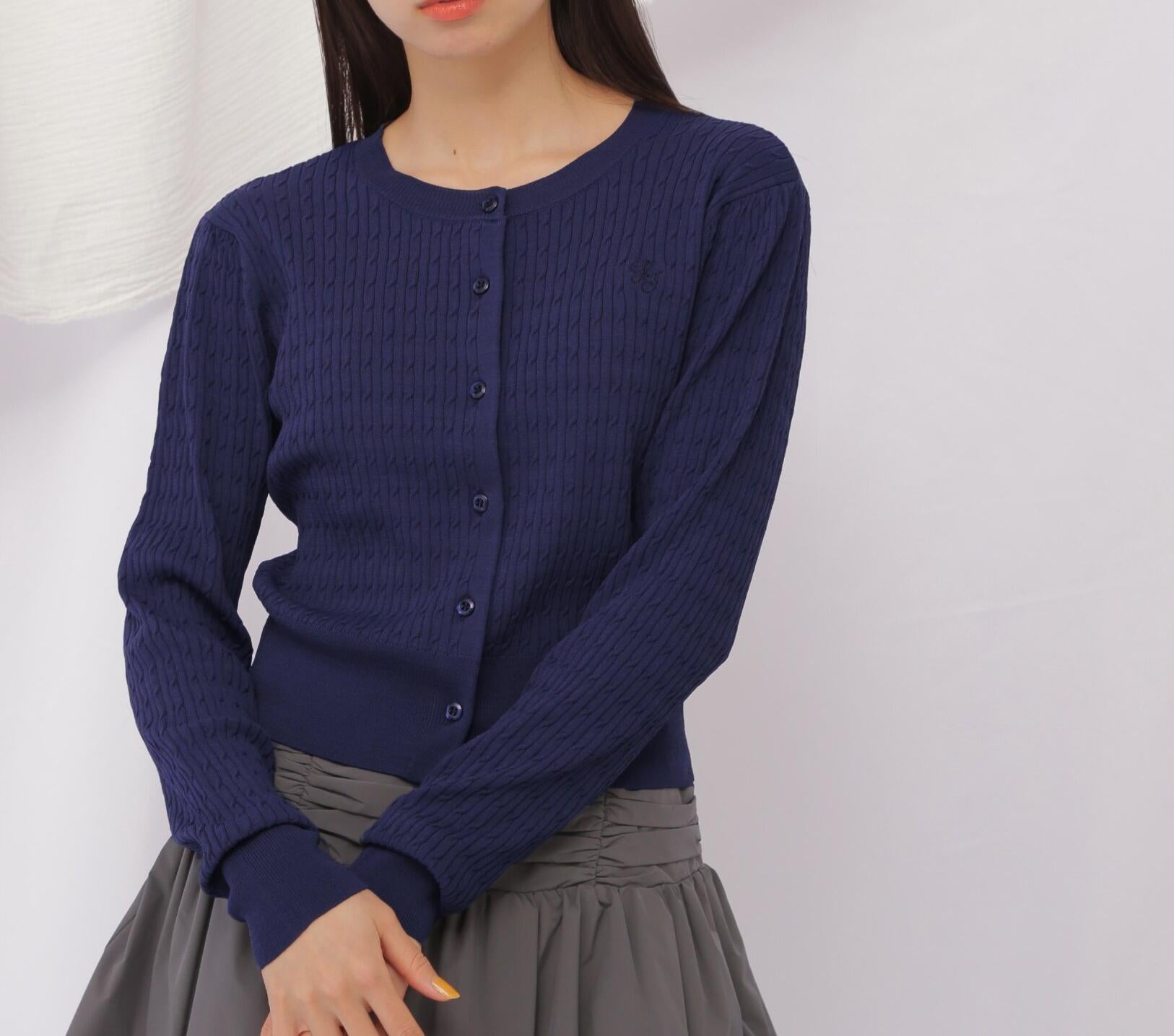 ベーシックミニケーブルリブカーディガン ネイビー