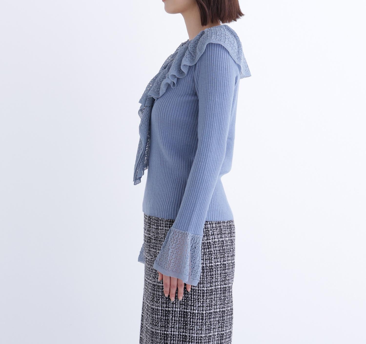 レーストリムリブニット ブルー