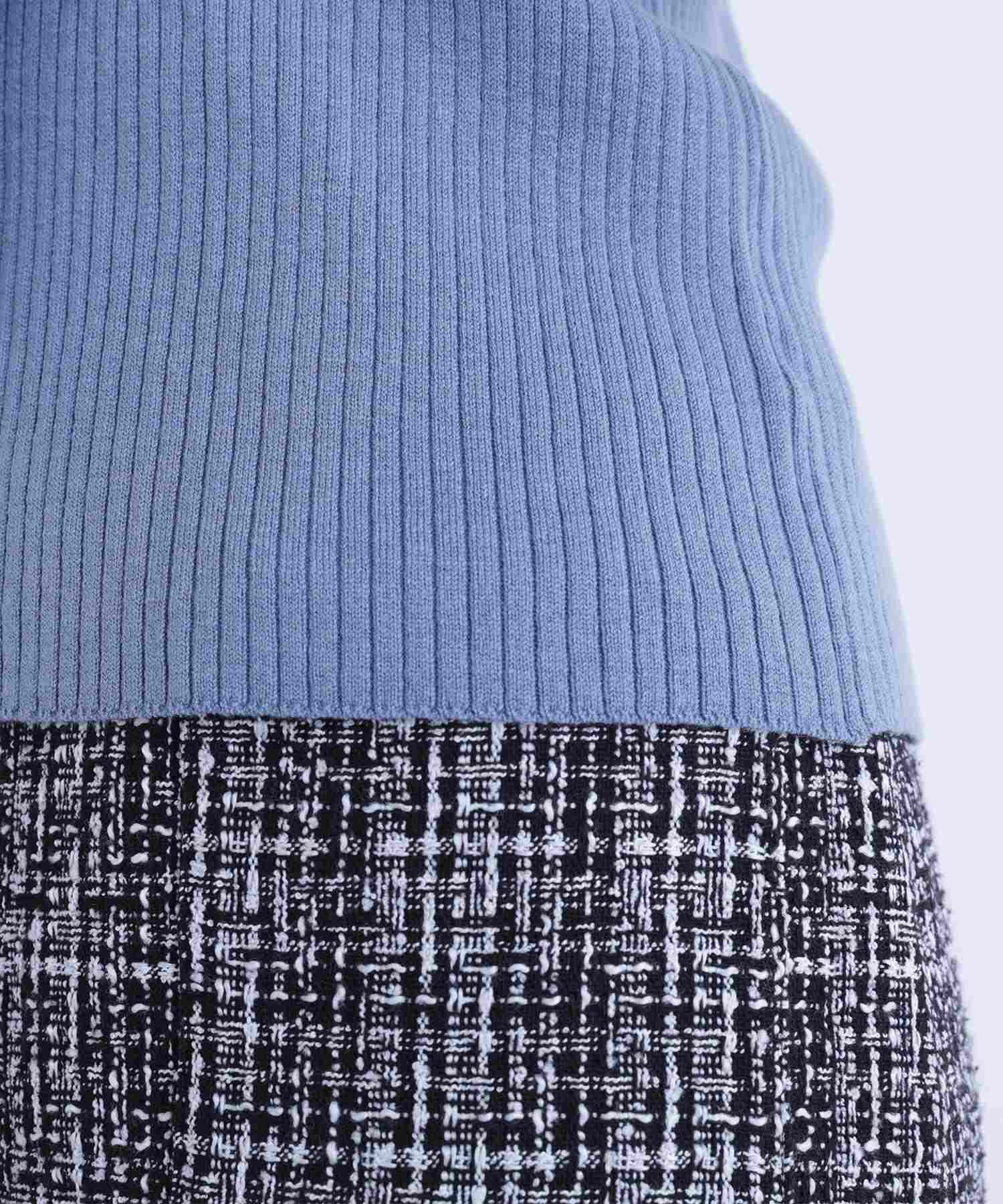 レーストリムリブニット ブルー