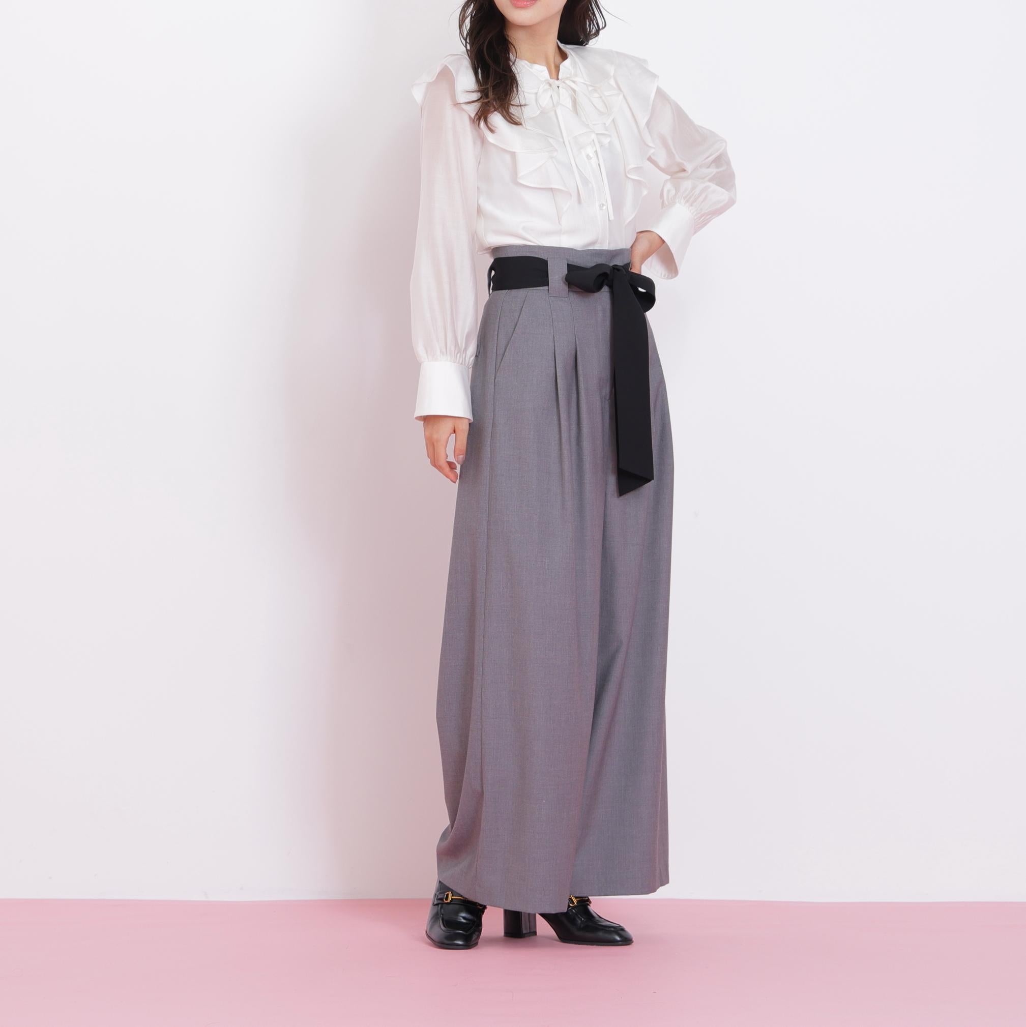 ビッグリボンワイドパンツ グレー