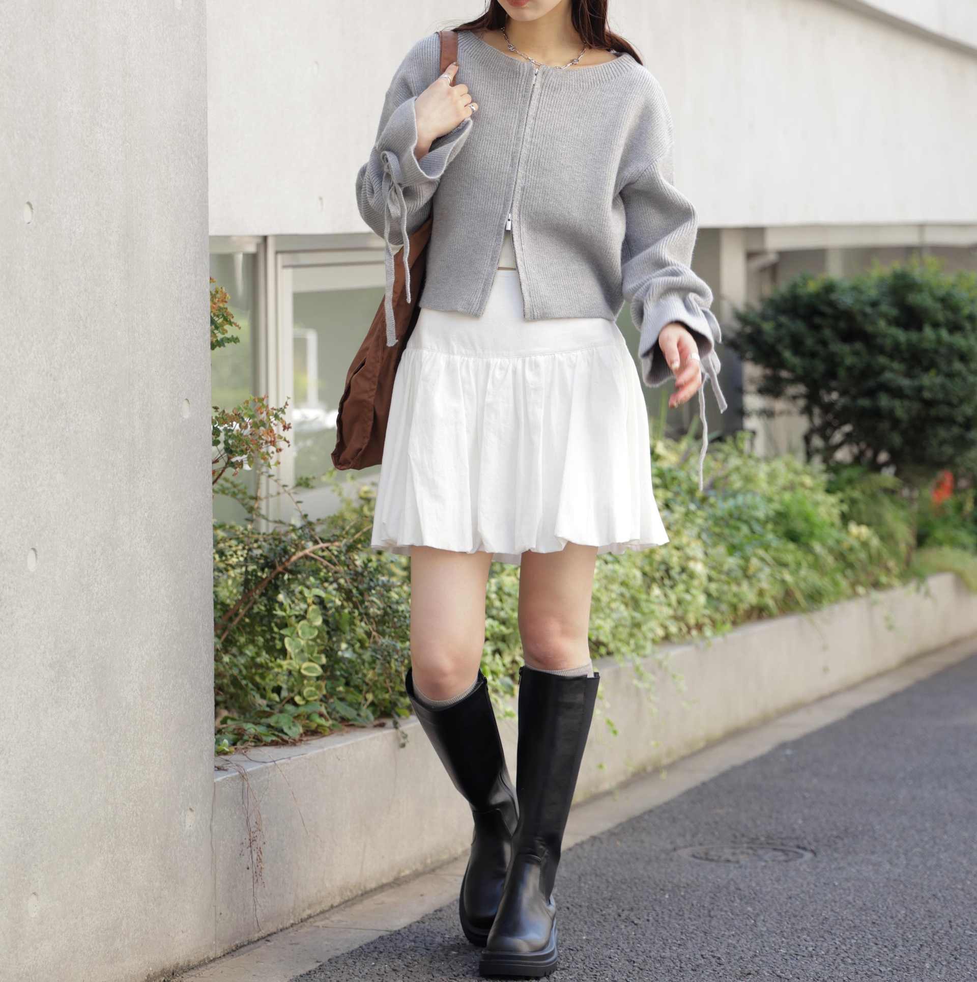 ダブルジップキャンディスリーブカーディガン グレー