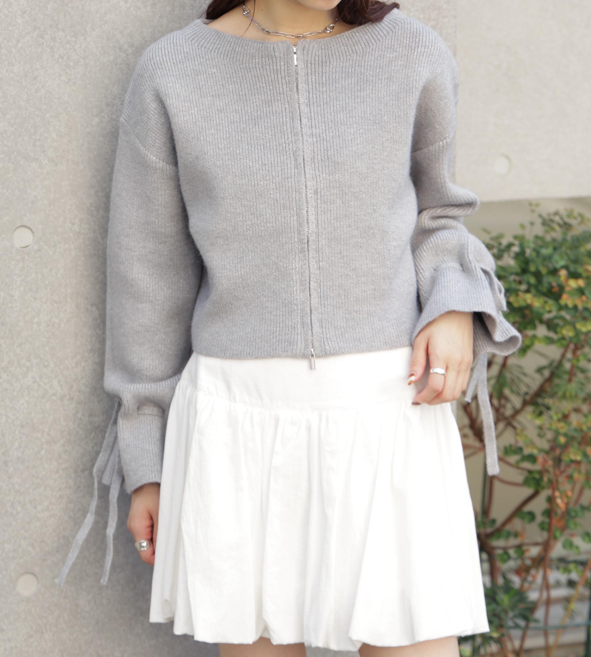 ダブルジップキャンディスリーブカーディガン グレー