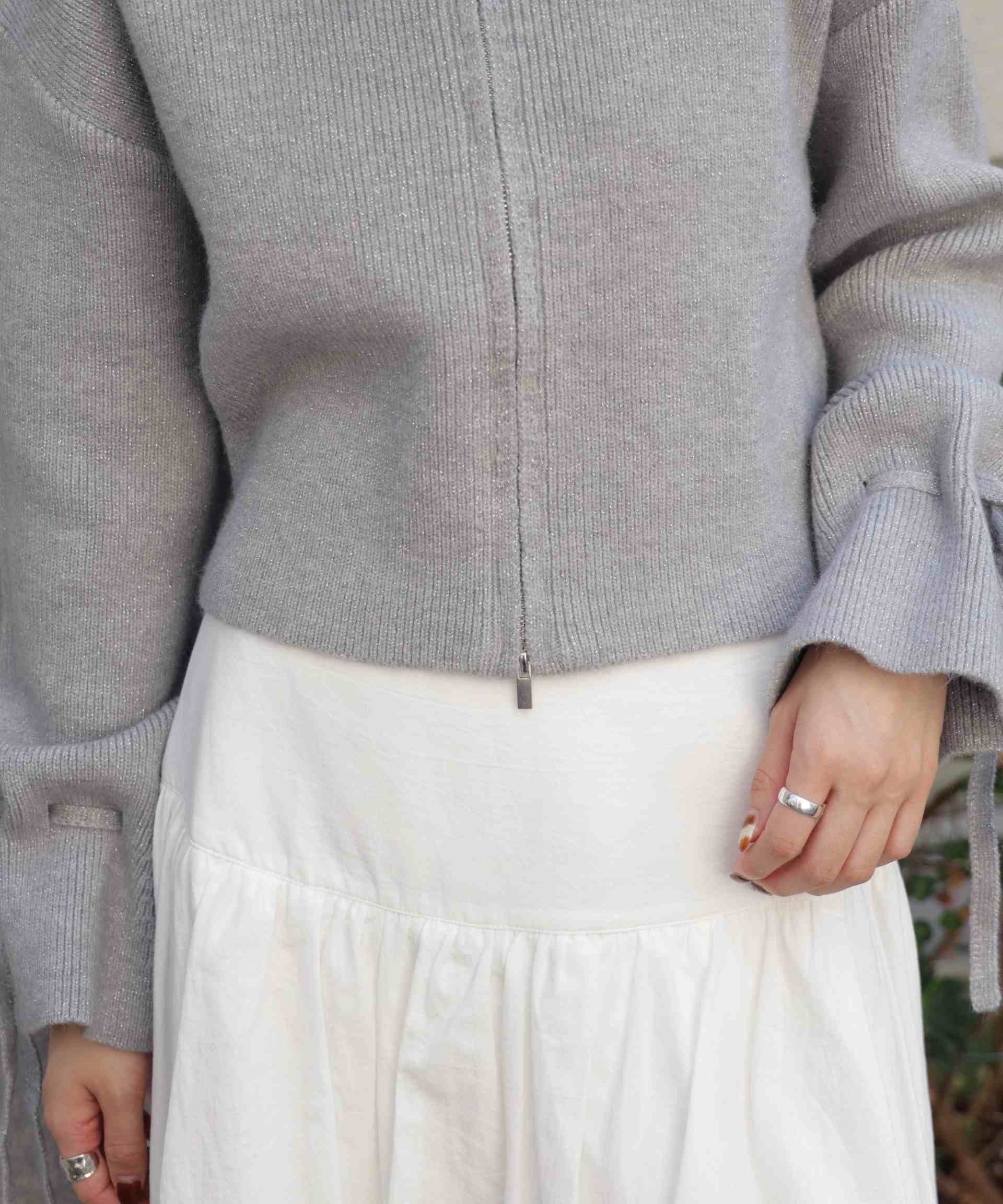 ダブルジップキャンディスリーブカーディガン グレー