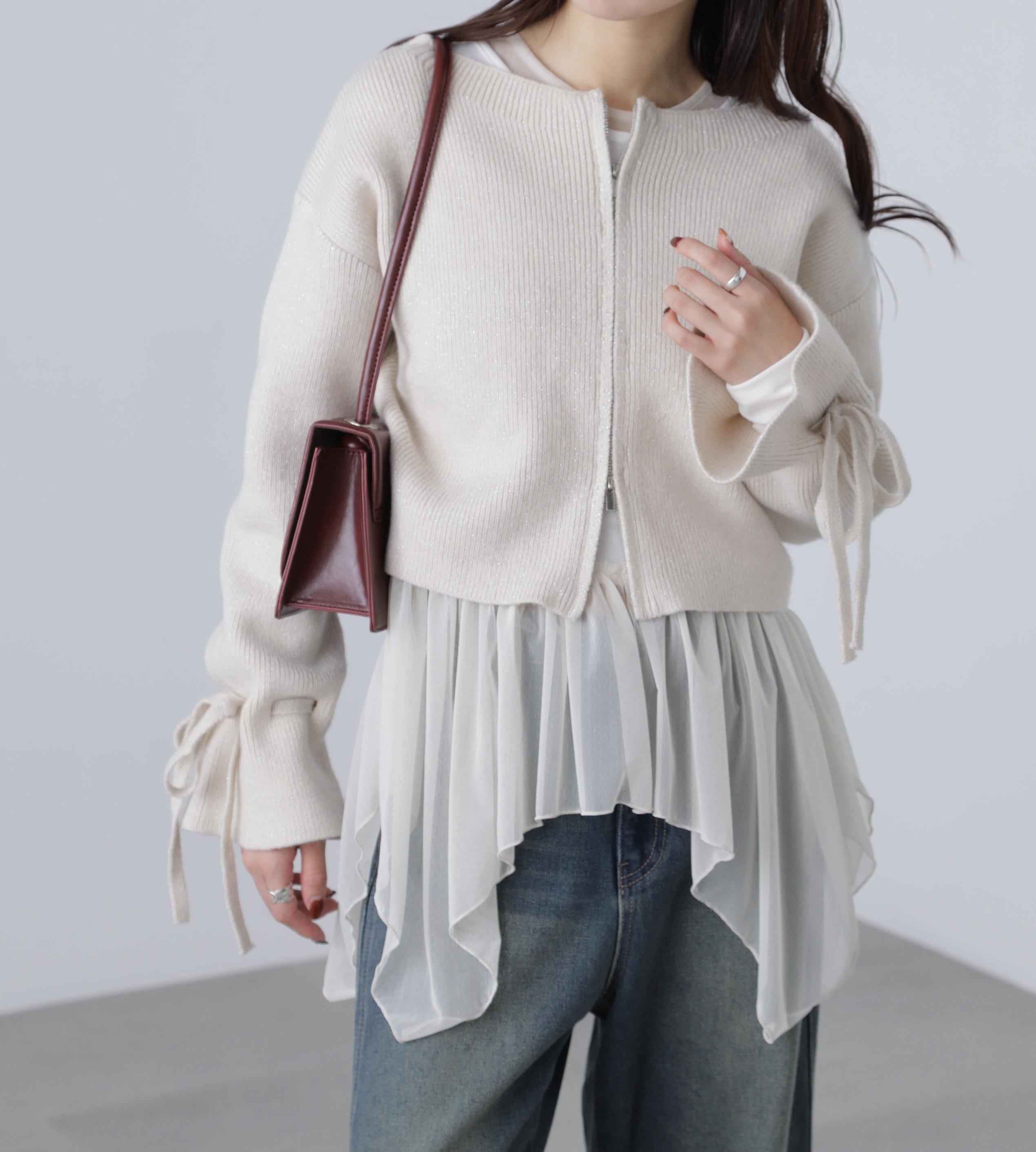 ダブルジップキャンディスリーブカーディガン オフ