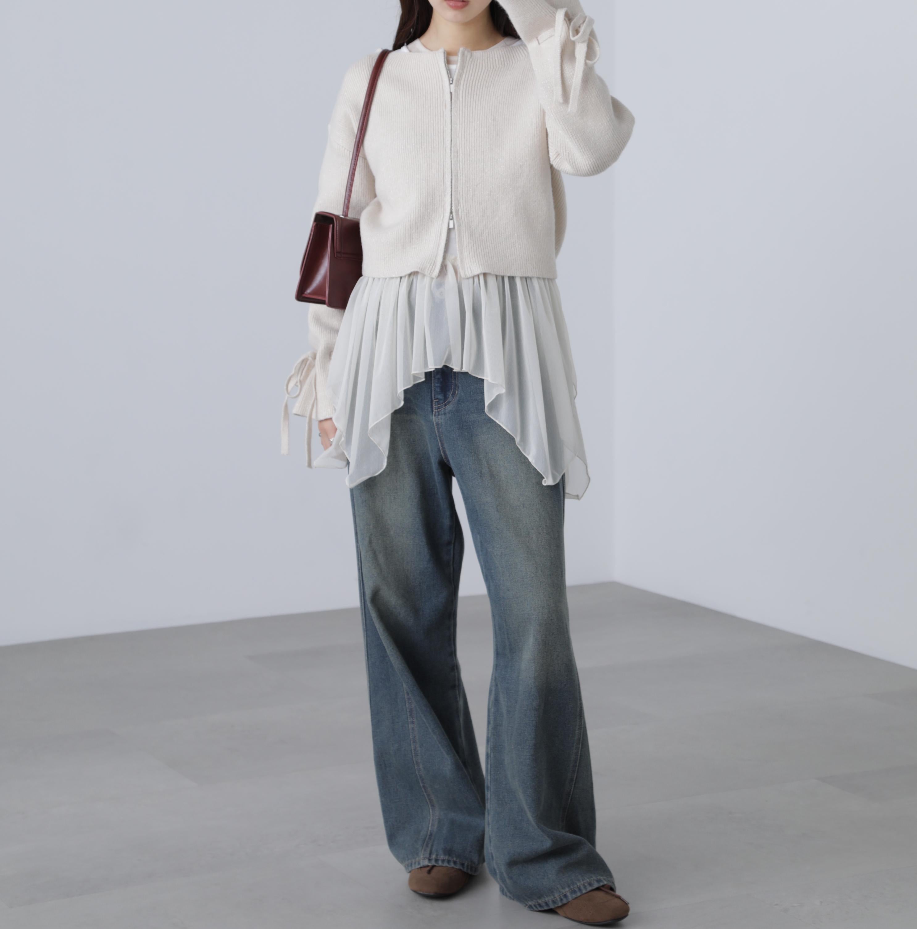 ダブルジップキャンディスリーブカーディガン オフ