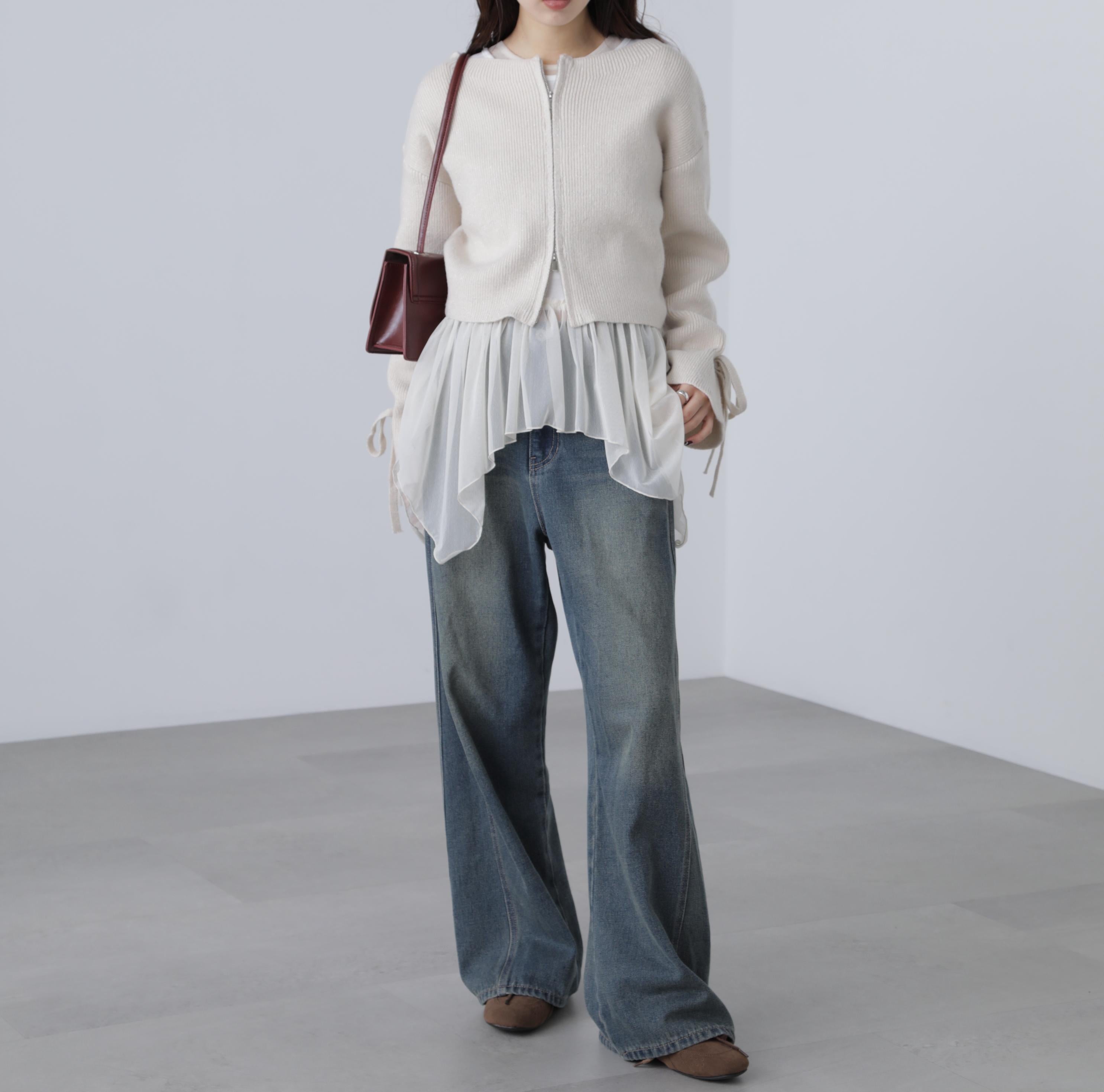 ダブルジップキャンディスリーブカーディガン オフ