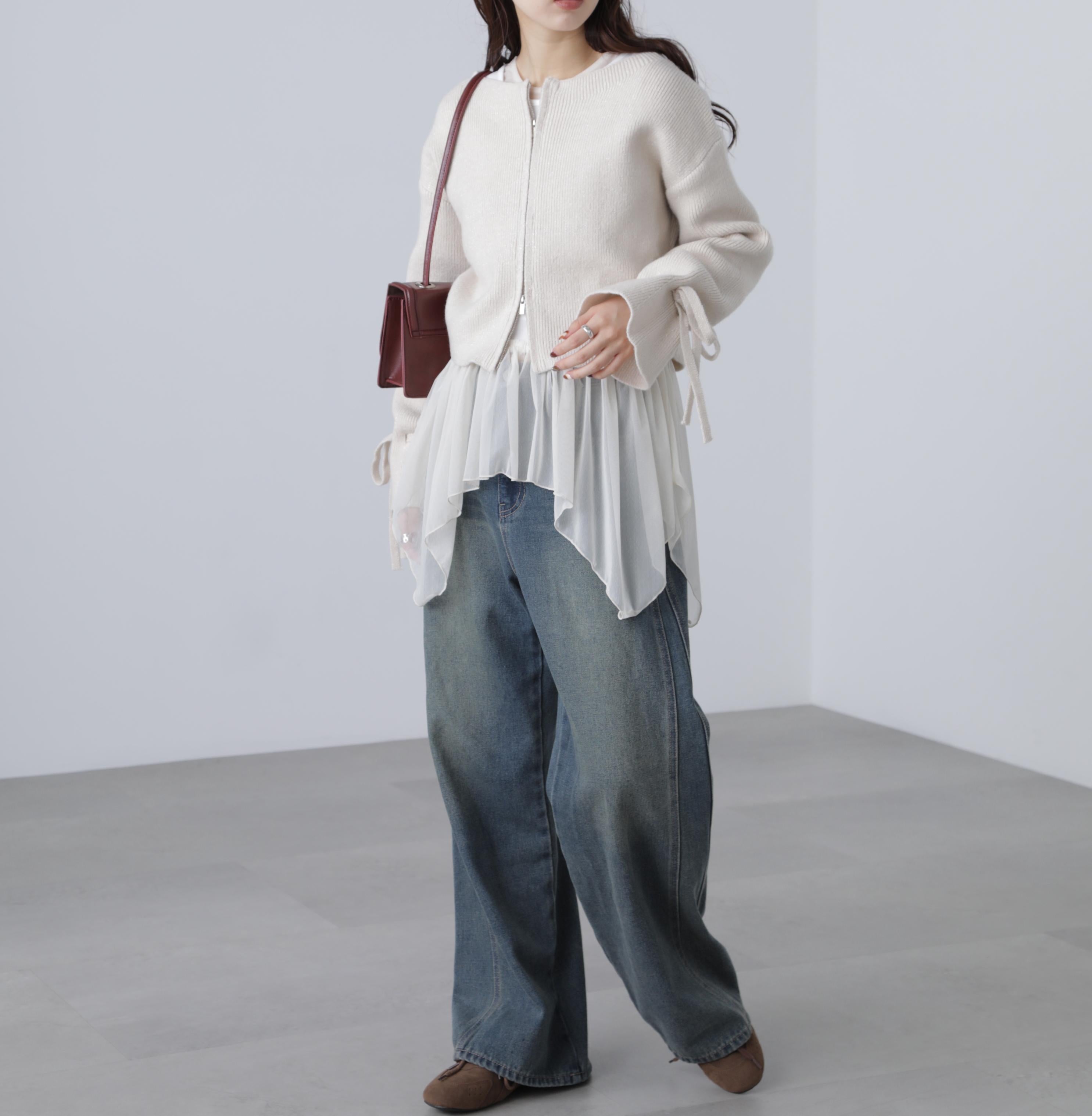 ダブルジップキャンディスリーブカーディガン オフ