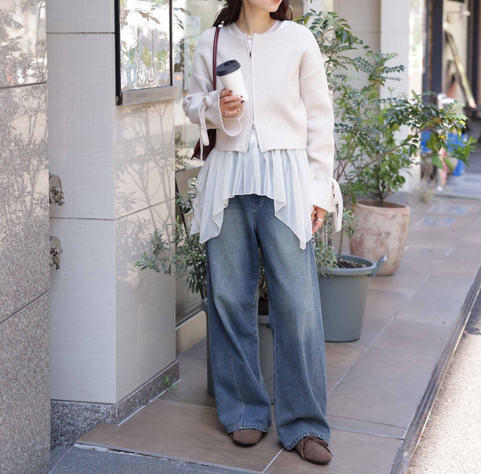 ダブルジップキャンディスリーブカーディガン オフ