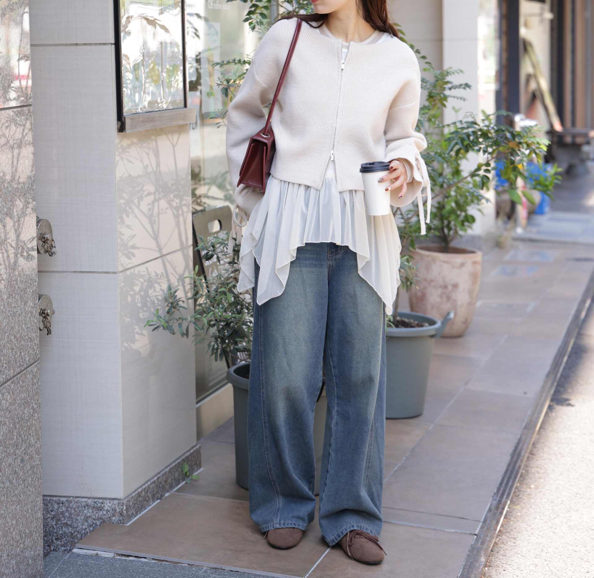 ダブルジップキャンディスリーブカーディガン オフ