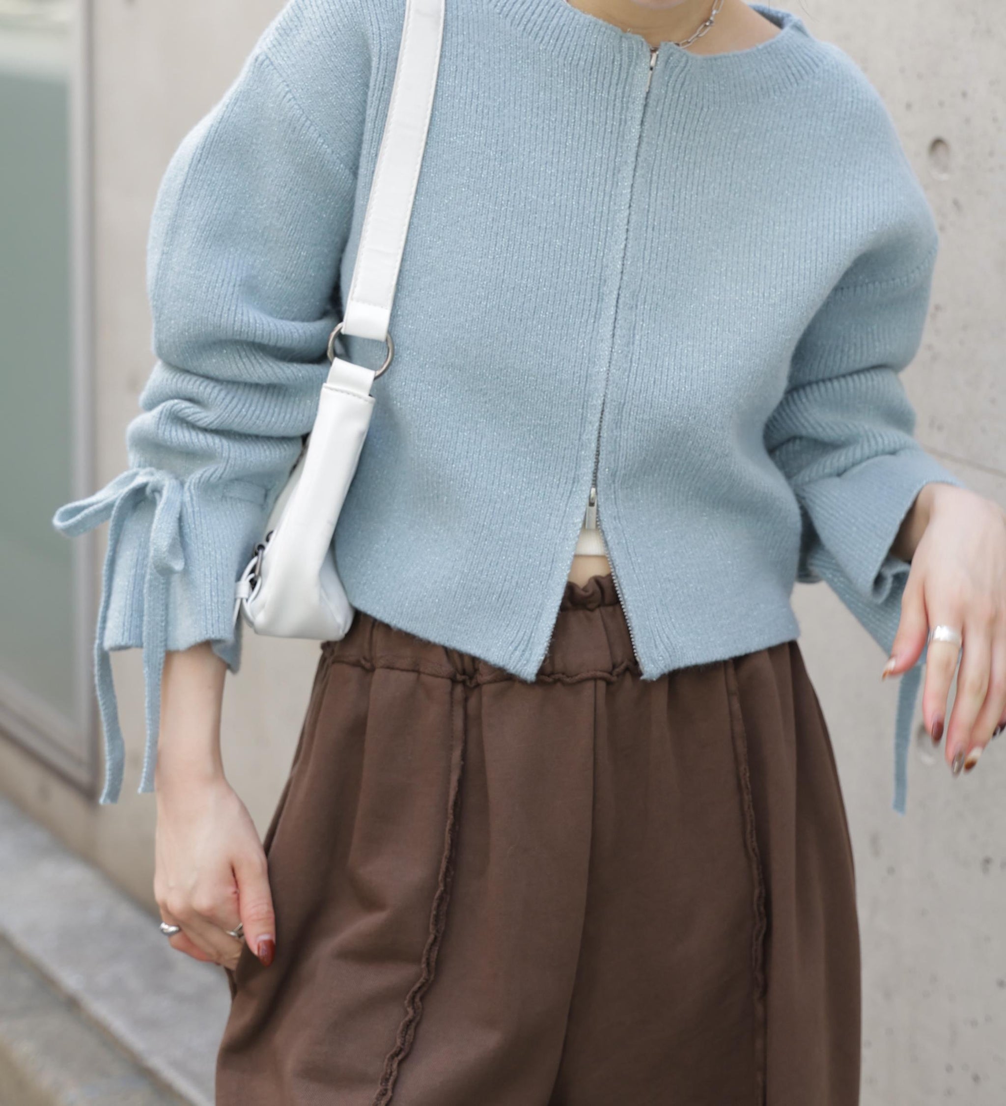 ダブルジップキャンディスリーブカーディガン ライトブルー