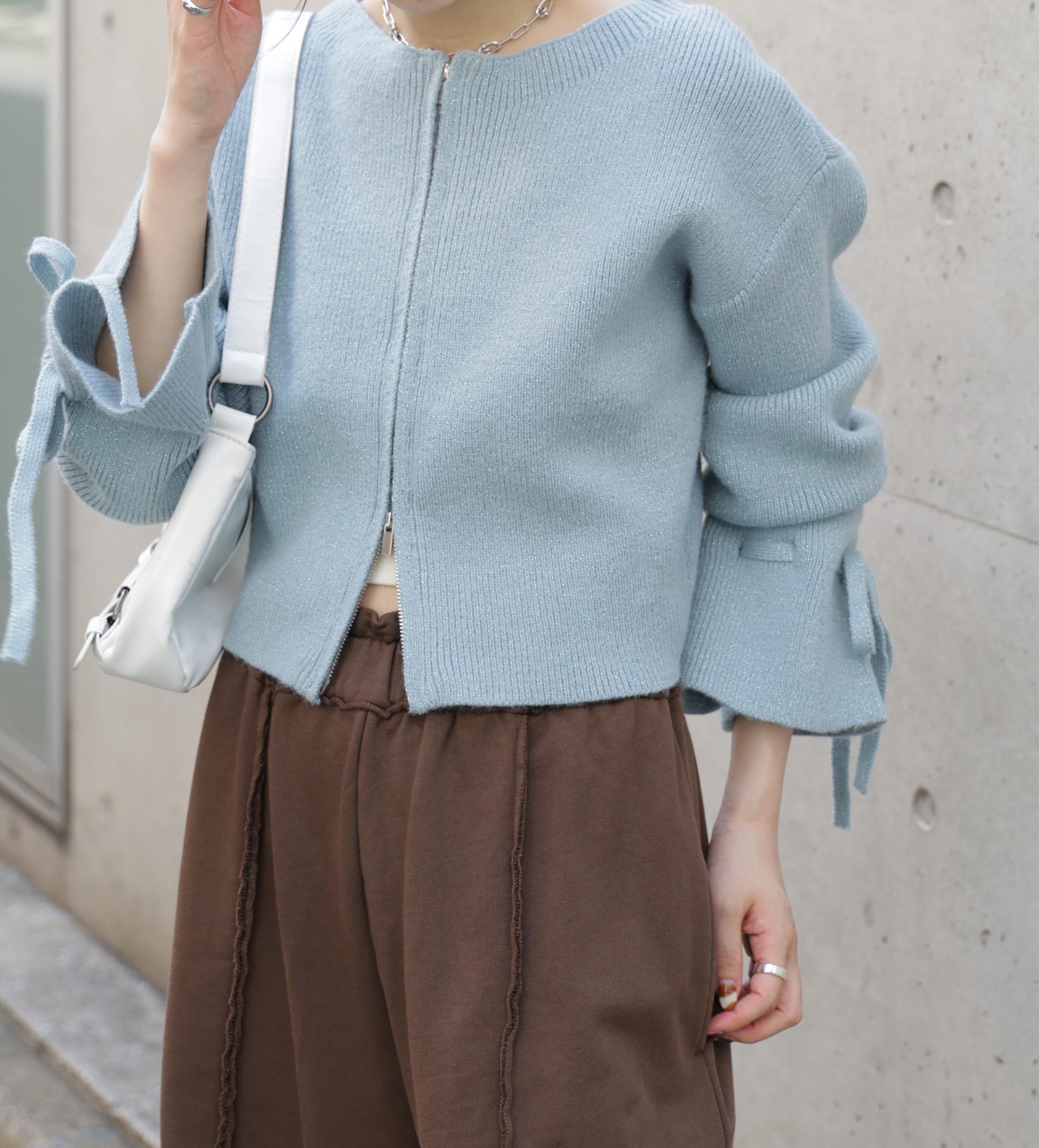 ダブルジップキャンディスリーブカーディガン ライトブルー