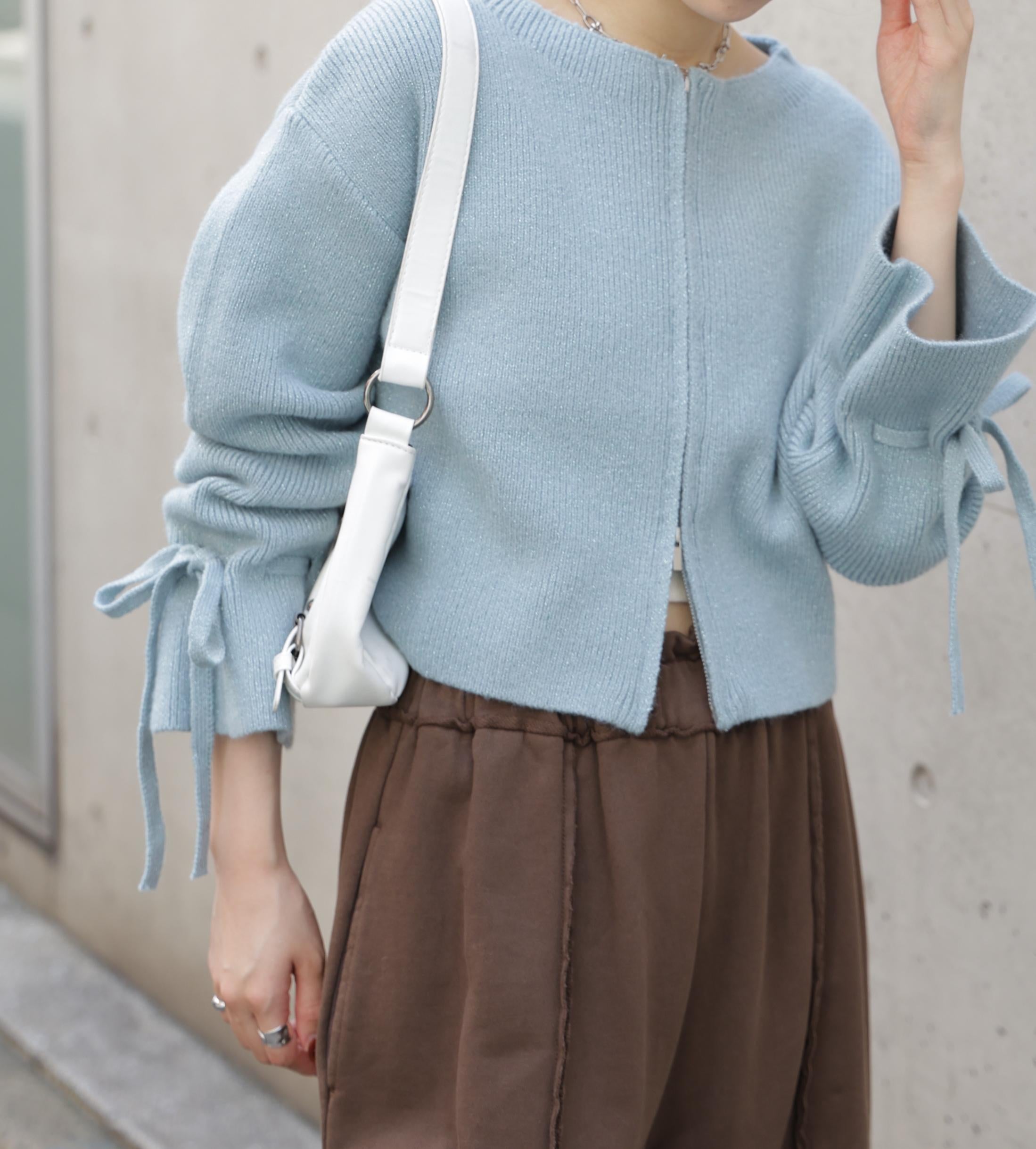 ダブルジップキャンディスリーブカーディガン ライトブルー