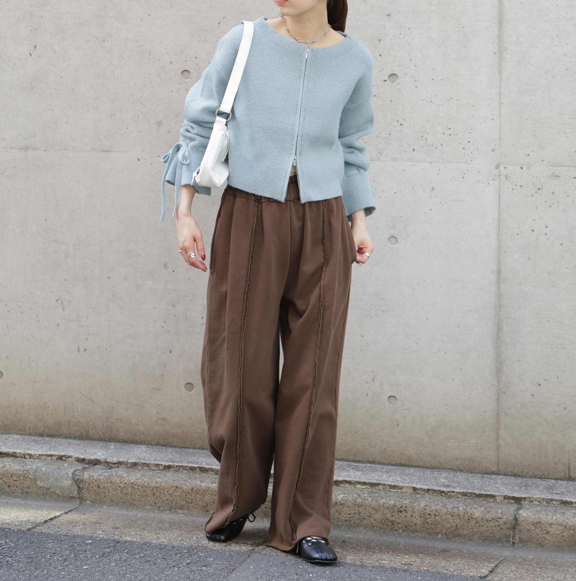 ダブルジップキャンディスリーブカーディガン ライトブルー