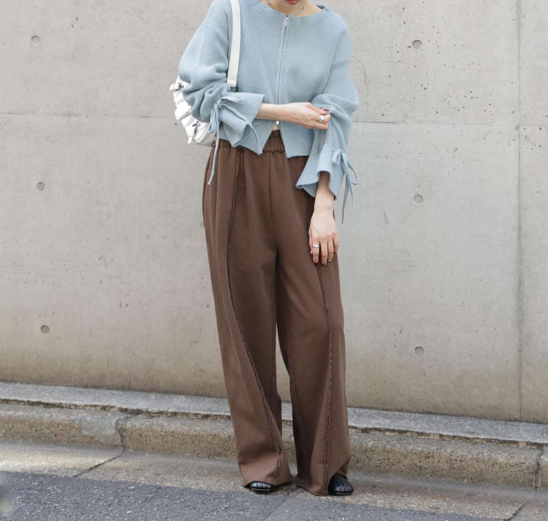 ダブルジップキャンディスリーブカーディガン ライトブルー