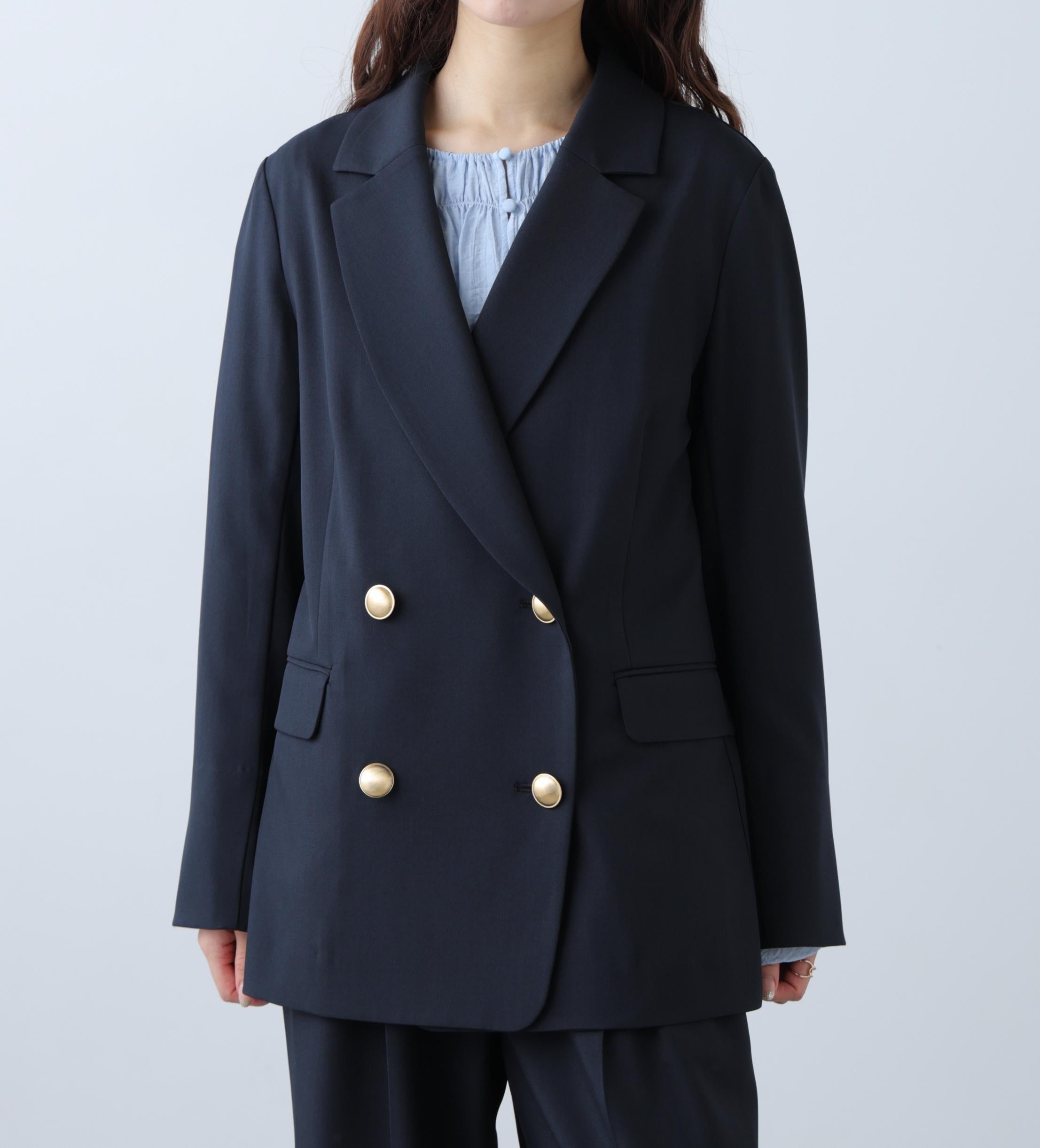 梳毛調合繊ダブルブレストジャケット ネイビー