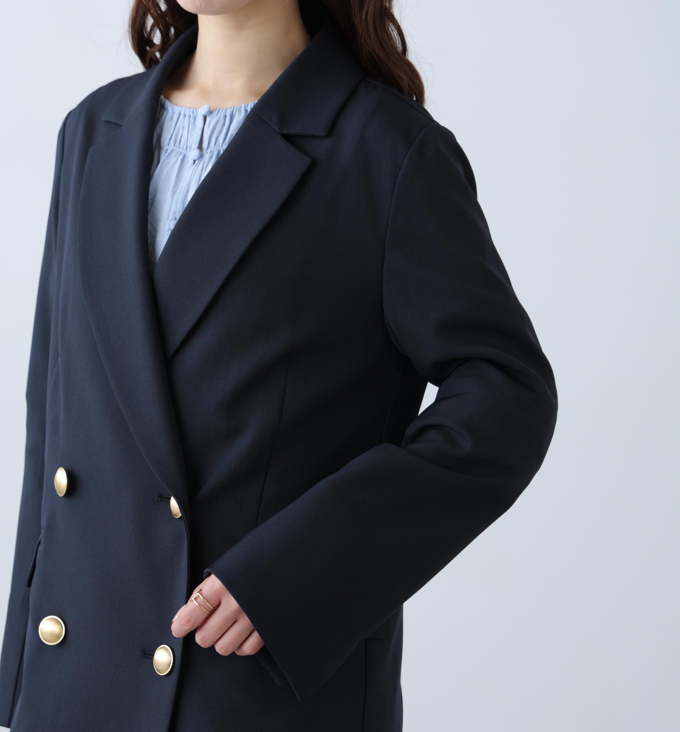 梳毛調合繊ダブルブレストジャケット ネイビー