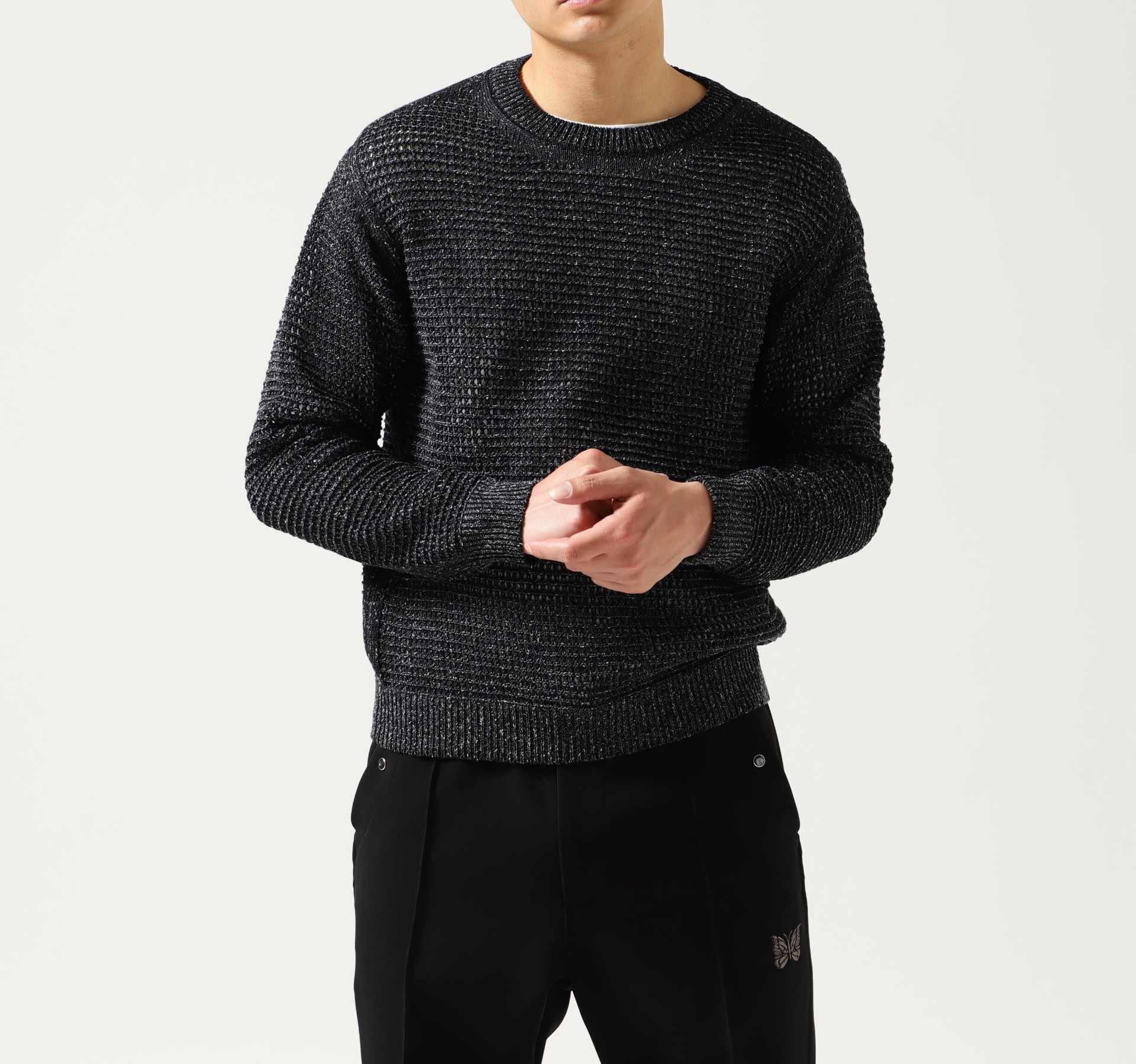 YOKE/Mesh Knitted Crewneck Sweater
