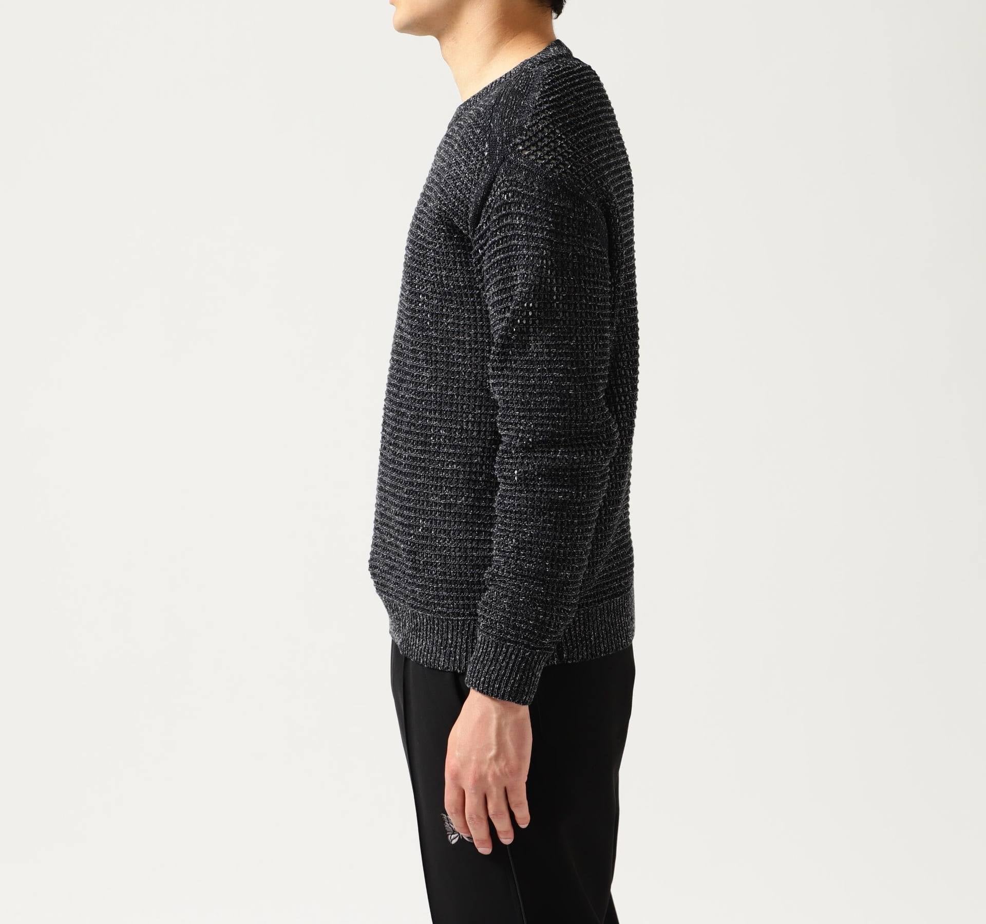 YOKE/Mesh Knitted Crewneck Sweater