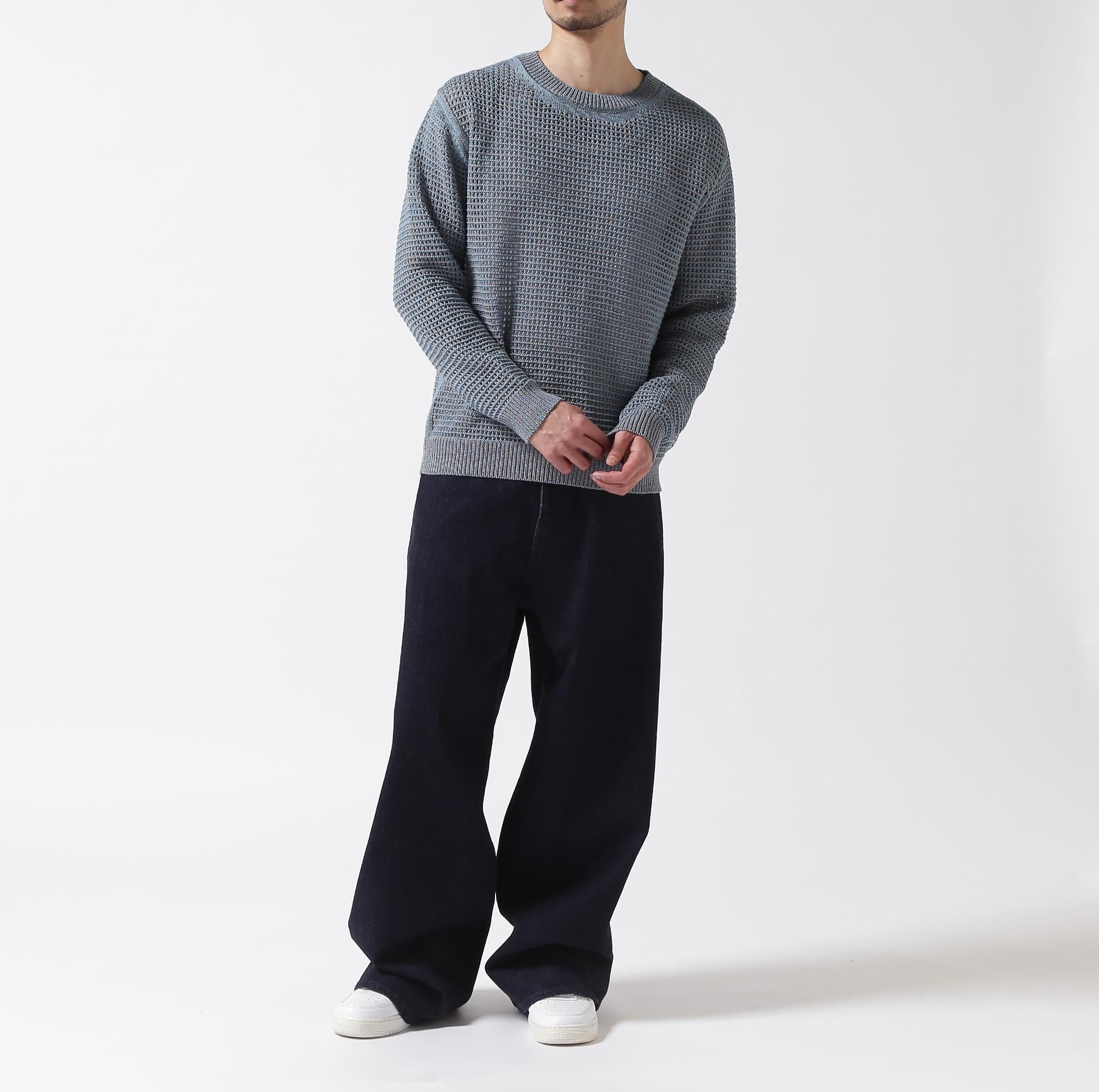 YOKE/Mesh Knitted Crewneck Sweater