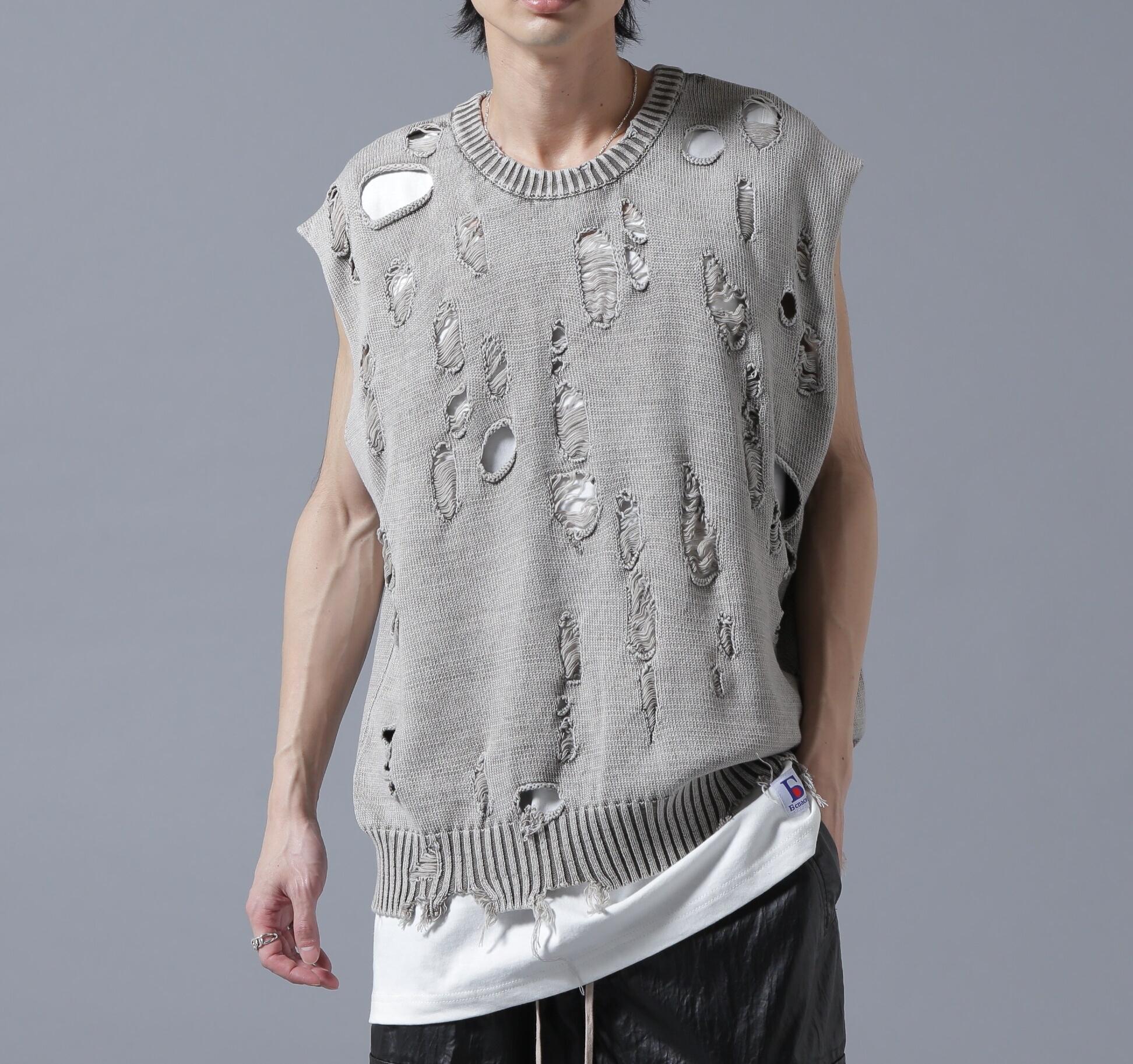 DankeSchon/ダンケシェーン/PIGMENT DAMAGE KNIT VEST オフホワイト3