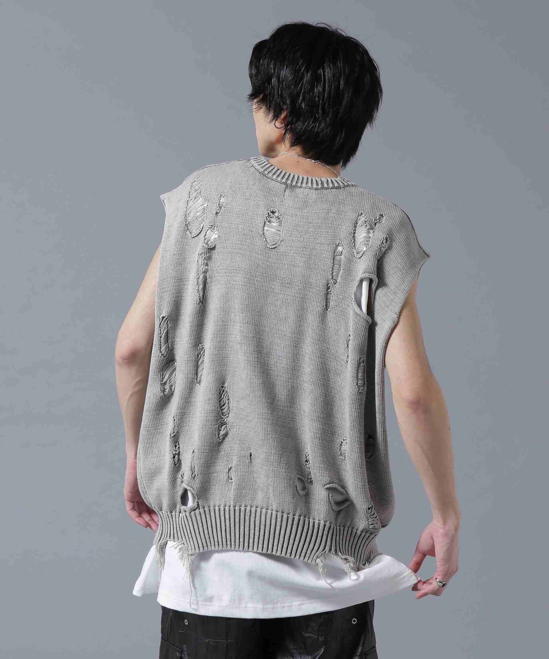 DankeSchon/ダンケシェーン/PIGMENT DAMAGE KNIT VEST オフホワイト3