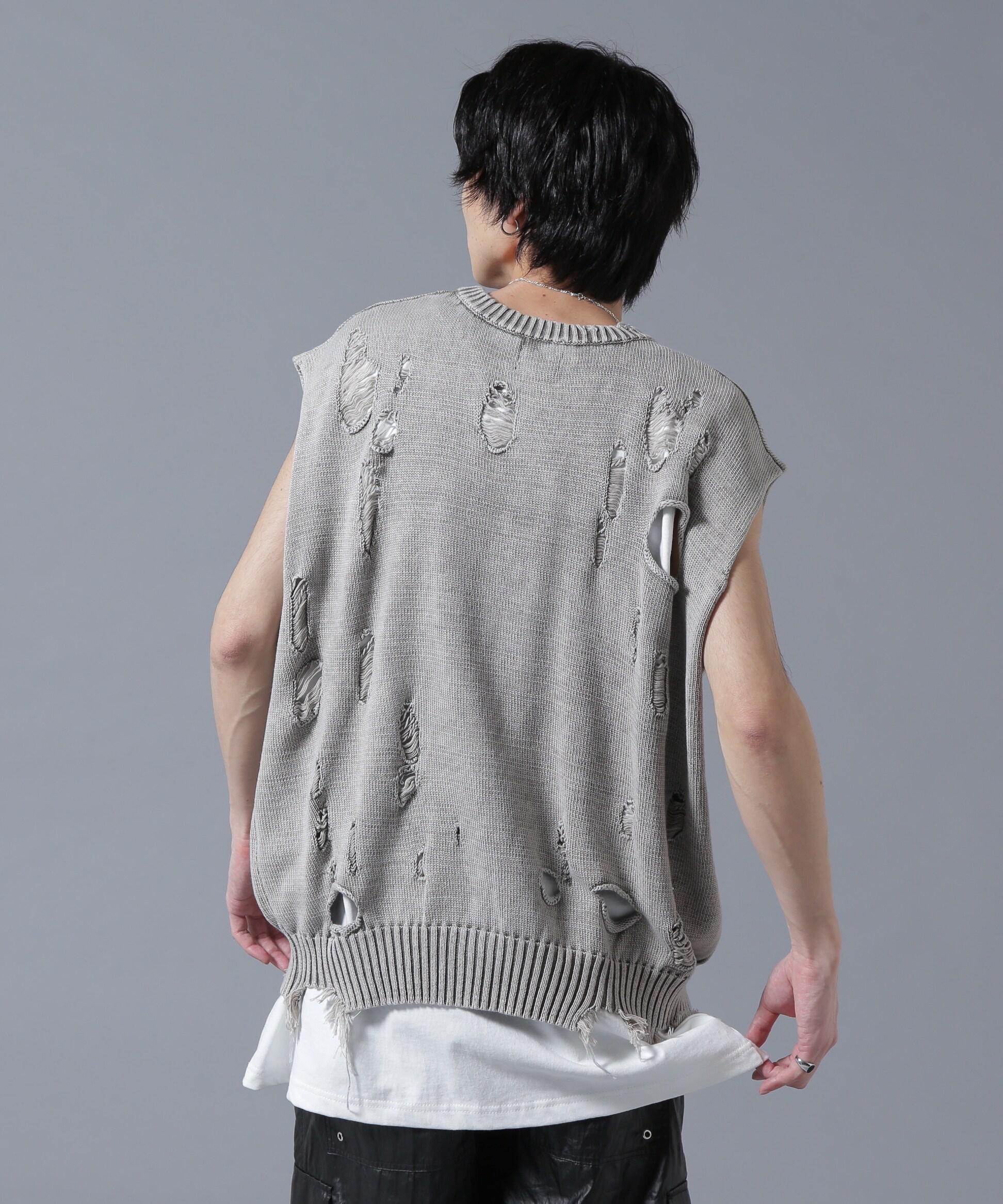 DankeSchon/ダンケシェーン/PIGMENT DAMAGE KNIT VEST オフホワイト3