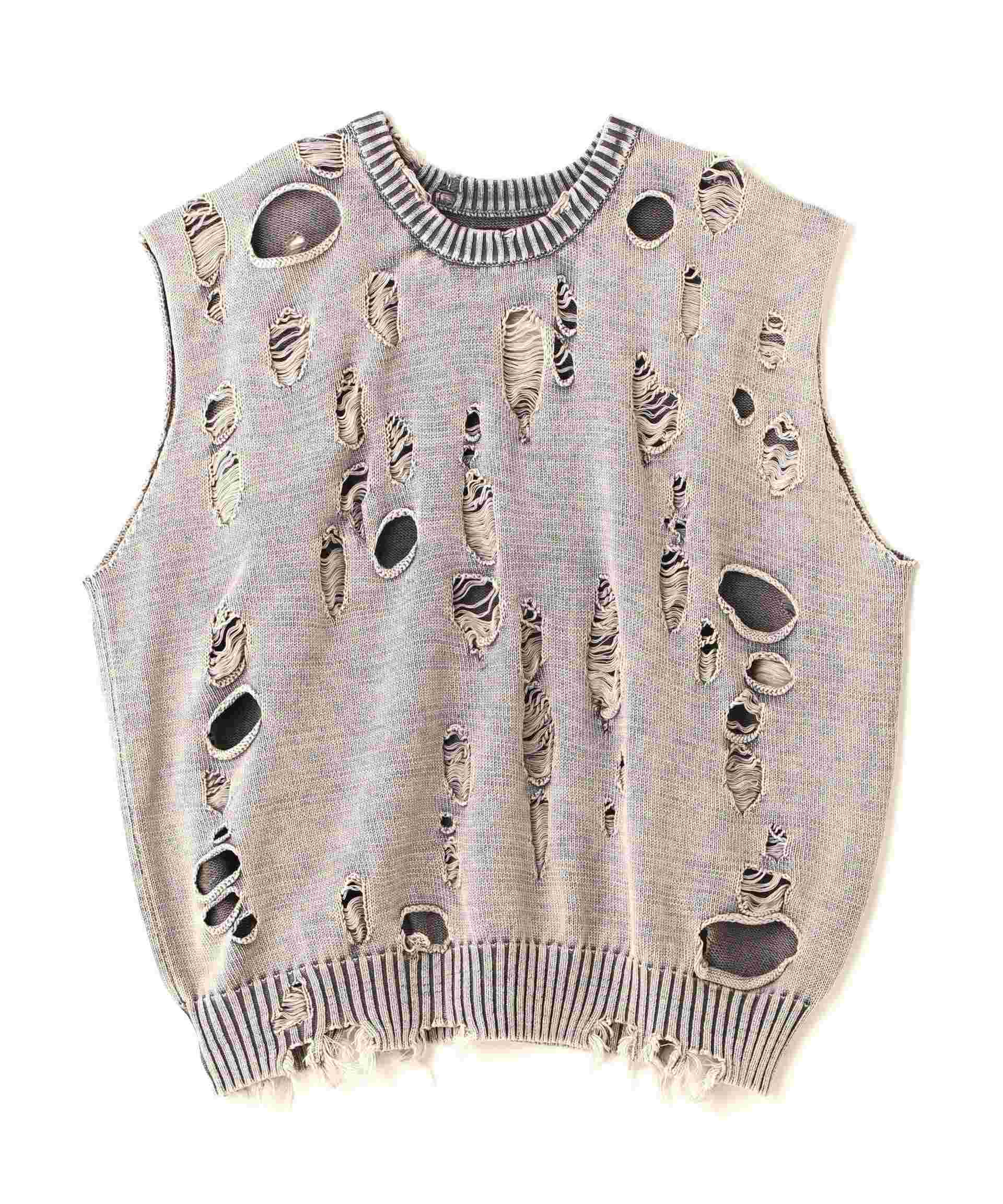 DankeSchon/ダンケシェーン/PIGMENT DAMAGE KNIT VEST オフホワイト3