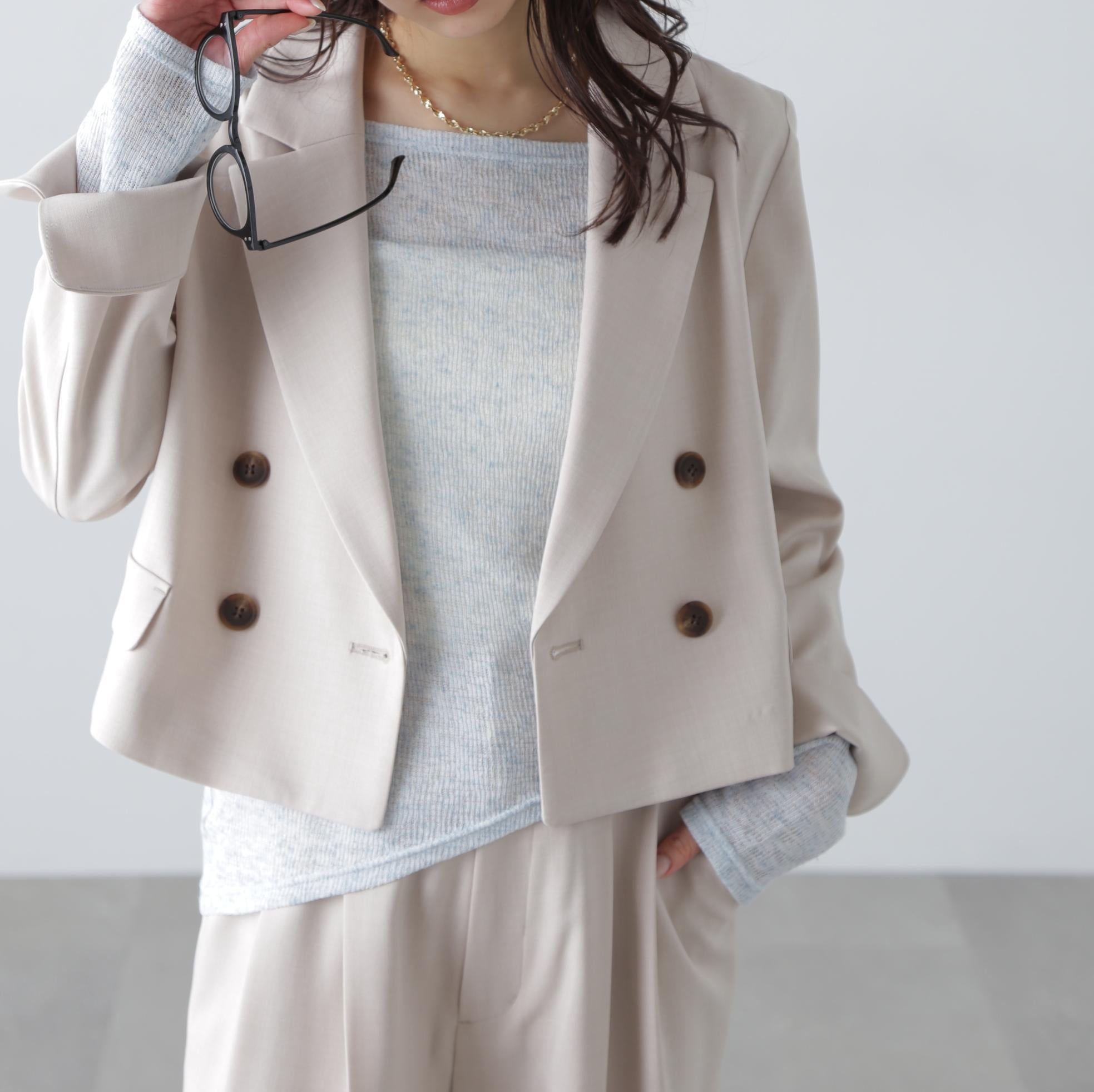 梳毛調合繊ショートジャケット ライトベージュ