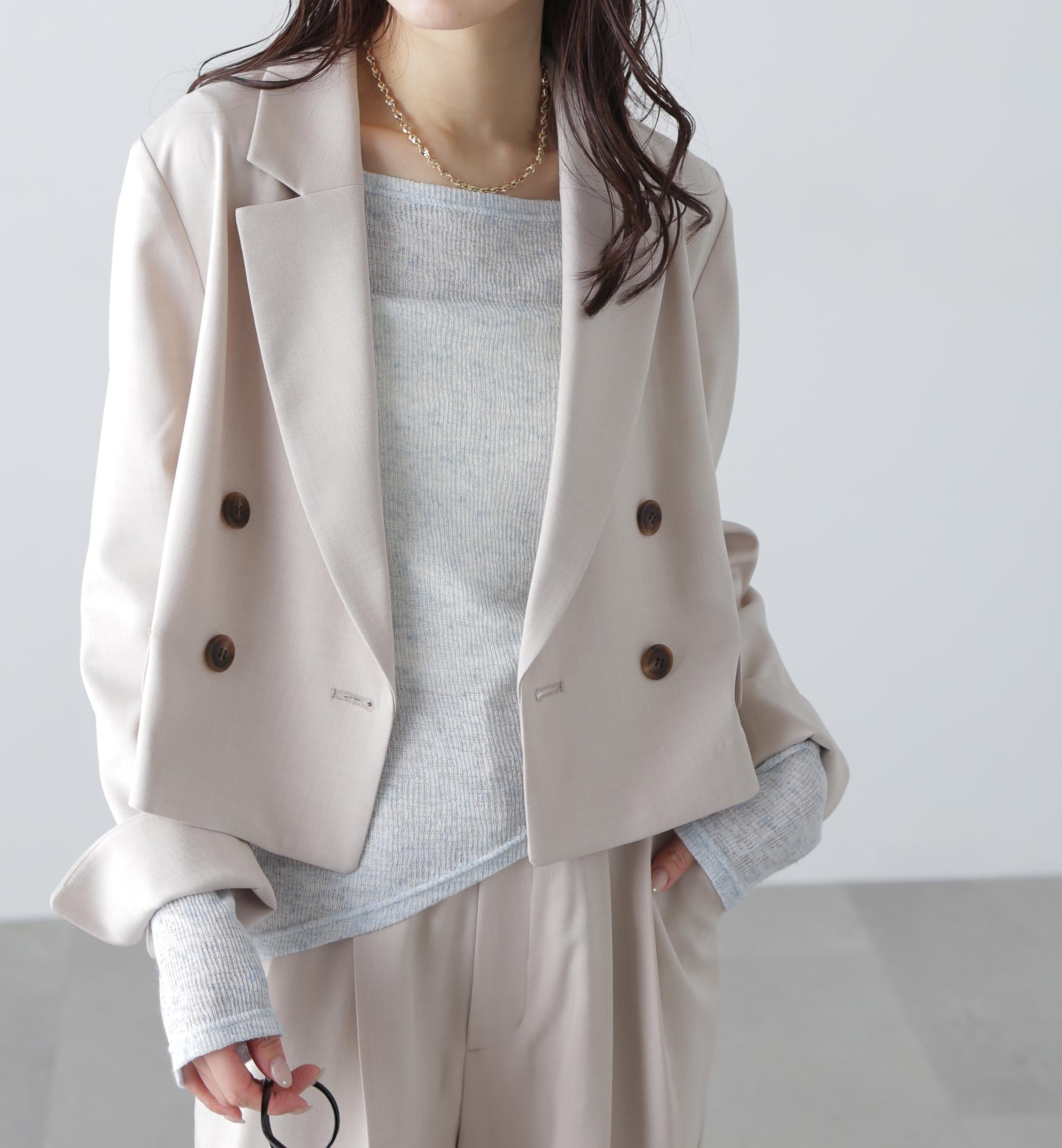 梳毛調合繊ショートジャケット ライトベージュ