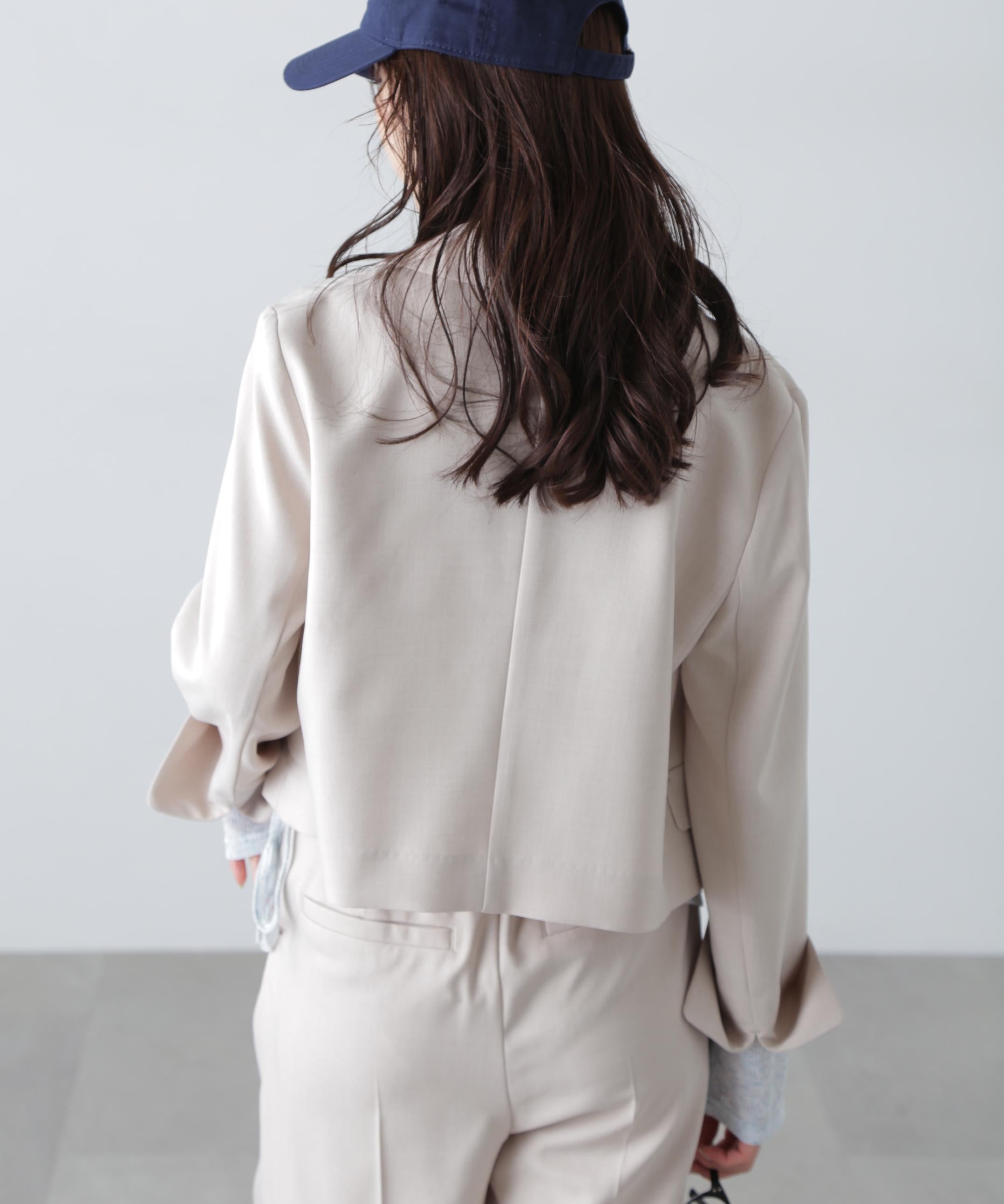 梳毛調合繊ショートジャケット ライトベージュ