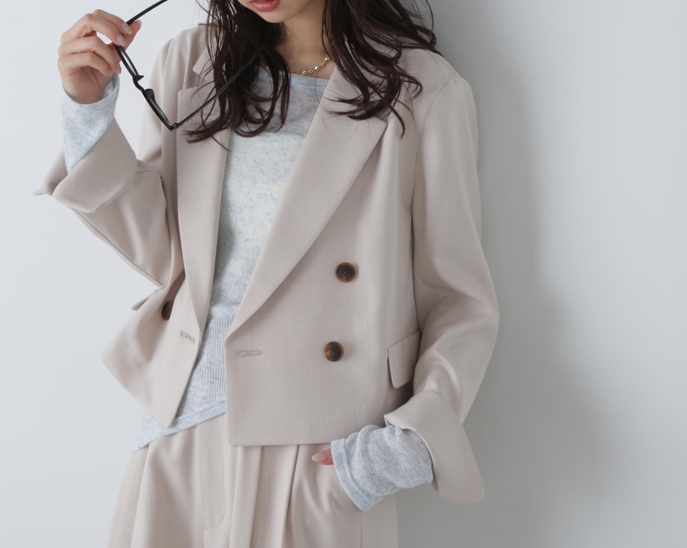 梳毛調合繊ショートジャケット ライトベージュ