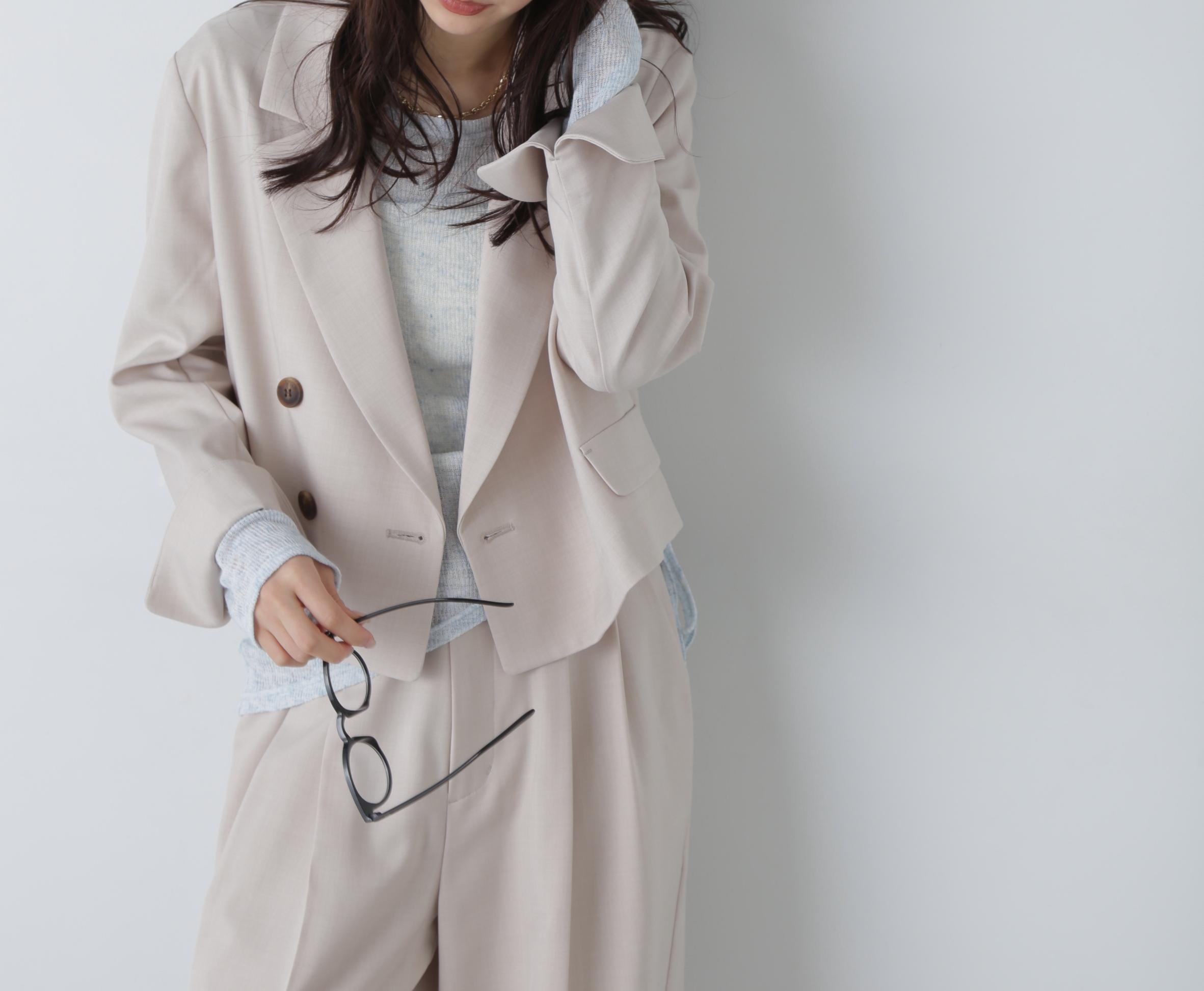 梳毛調合繊ショートジャケット ライトベージュ