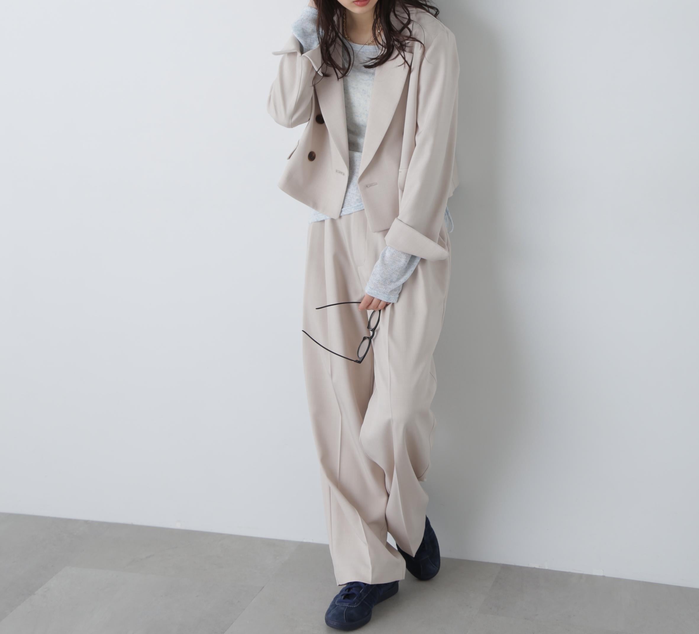 梳毛調合繊ショートジャケット ライトベージュ