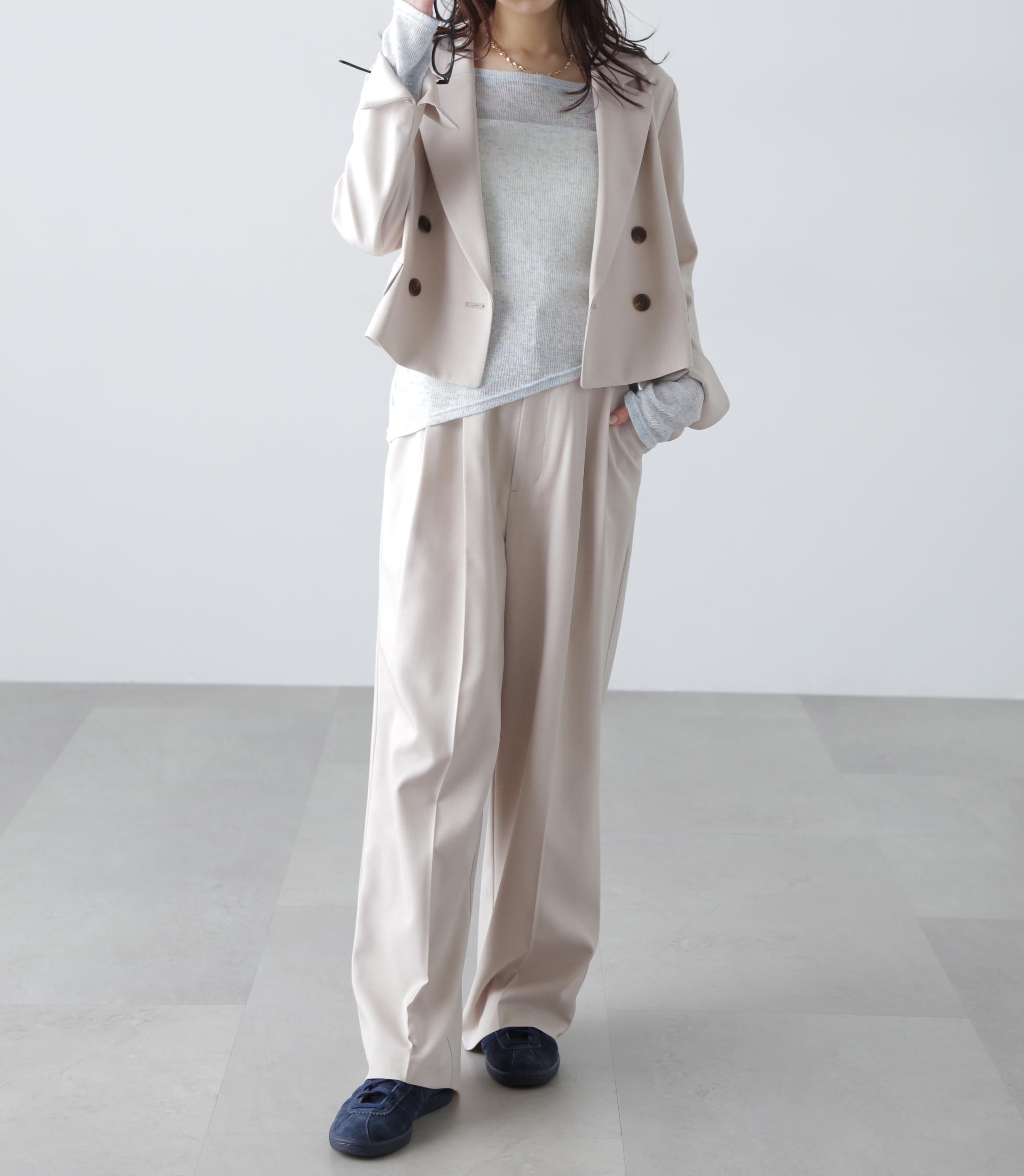 梳毛調合繊ショートジャケット ライトベージュ