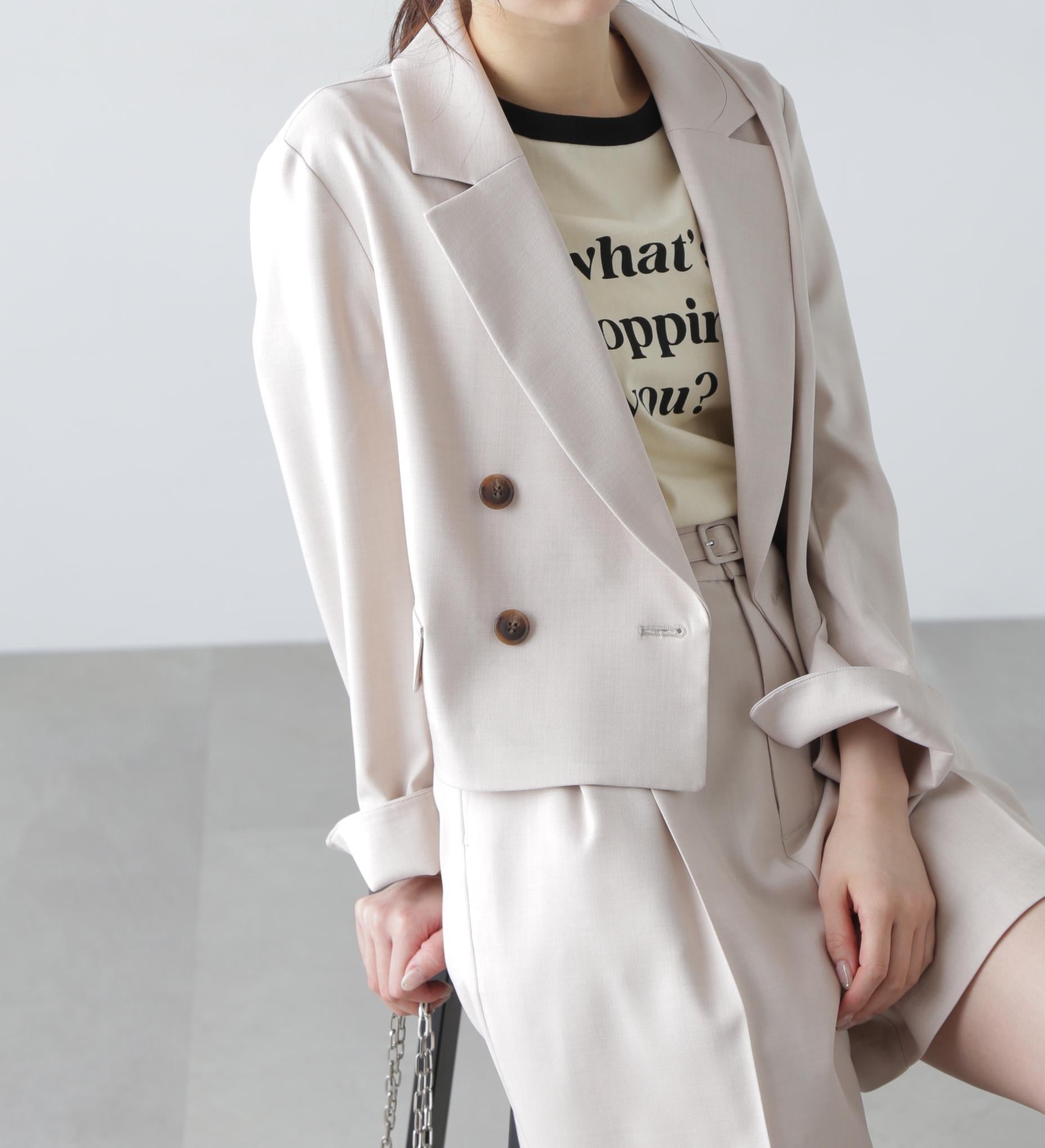 梳毛調合繊ショートジャケット ライトベージュ