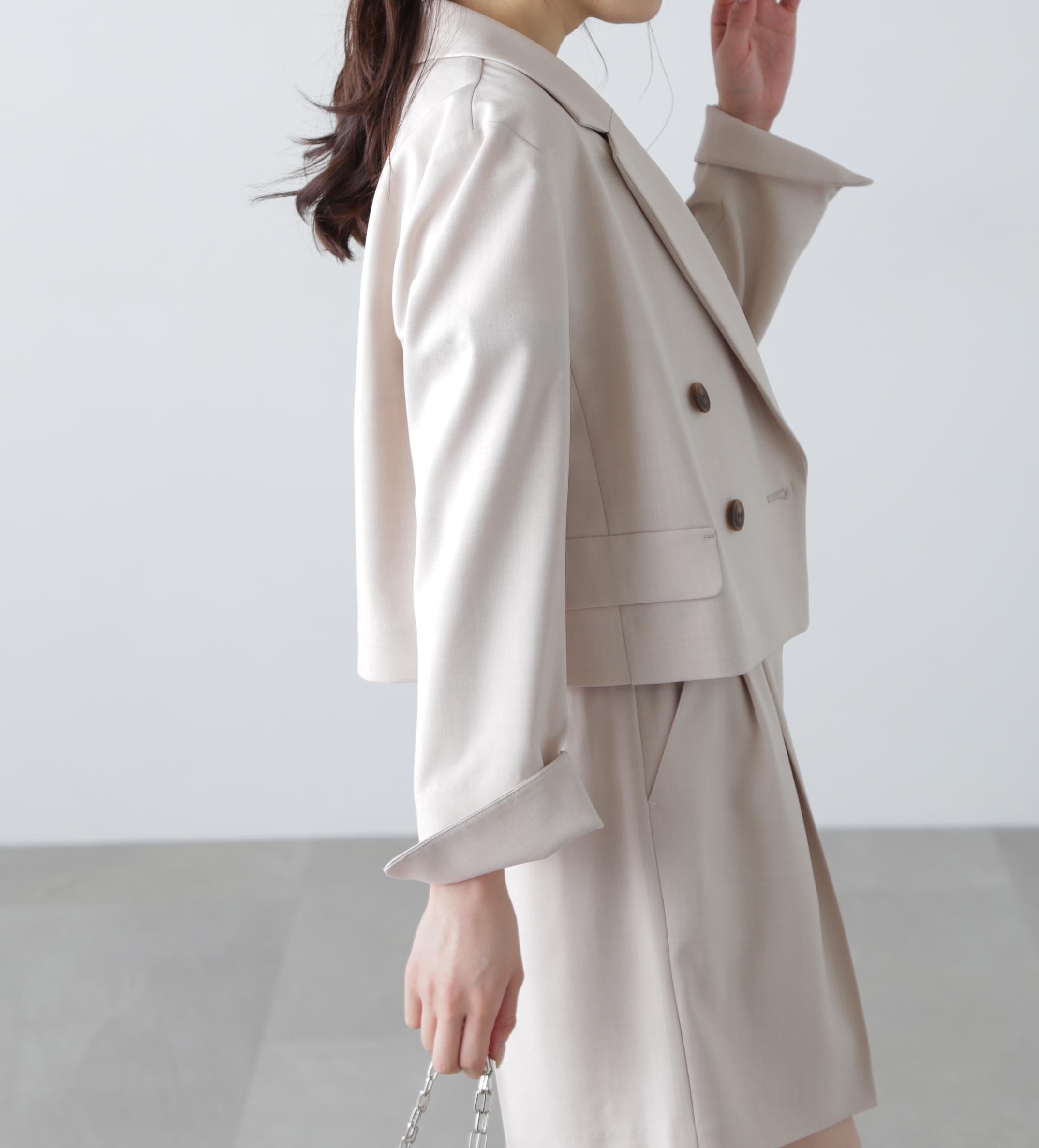 梳毛調合繊ショートジャケット ライトベージュ