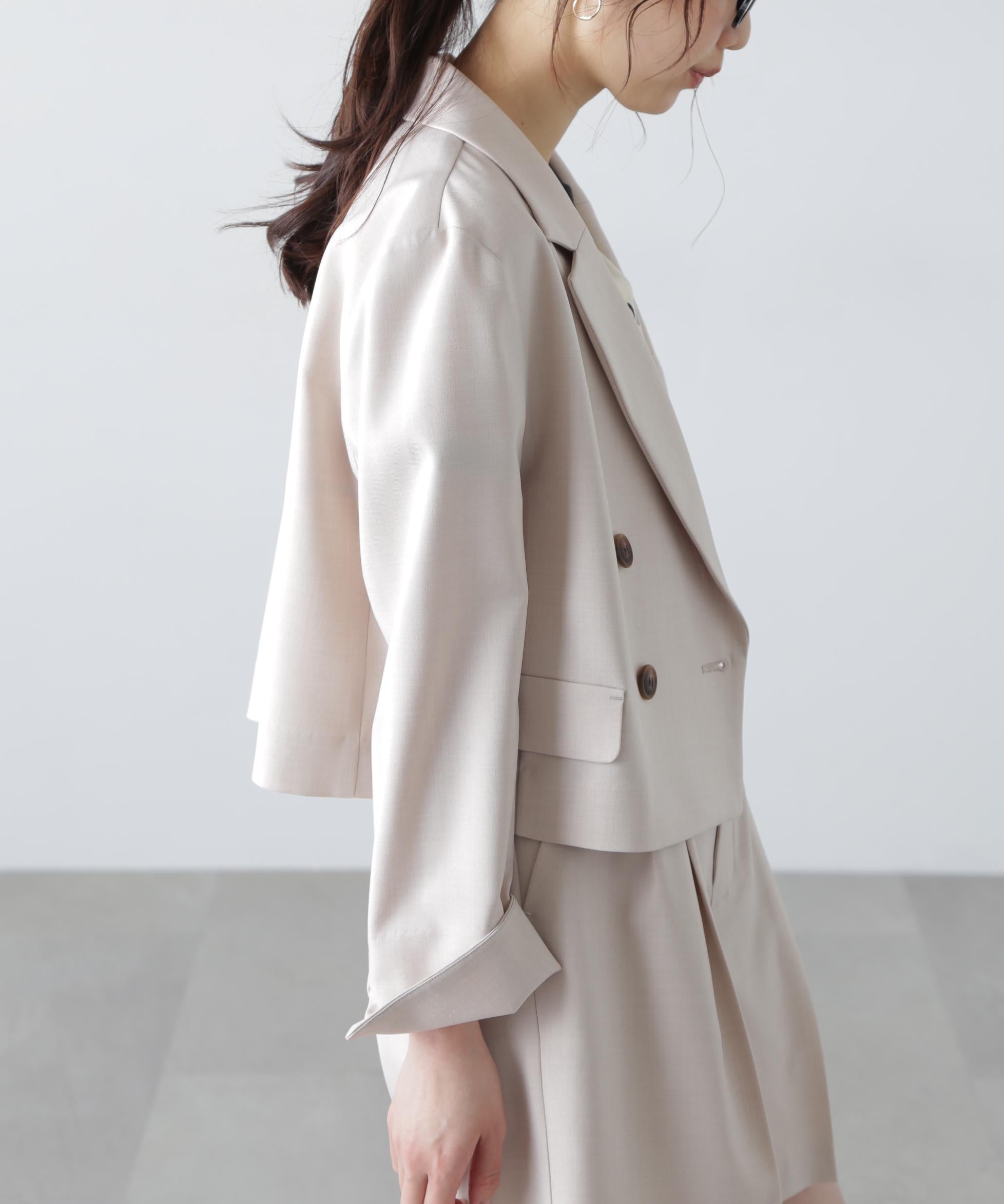 梳毛調合繊ショートジャケット ライトベージュ